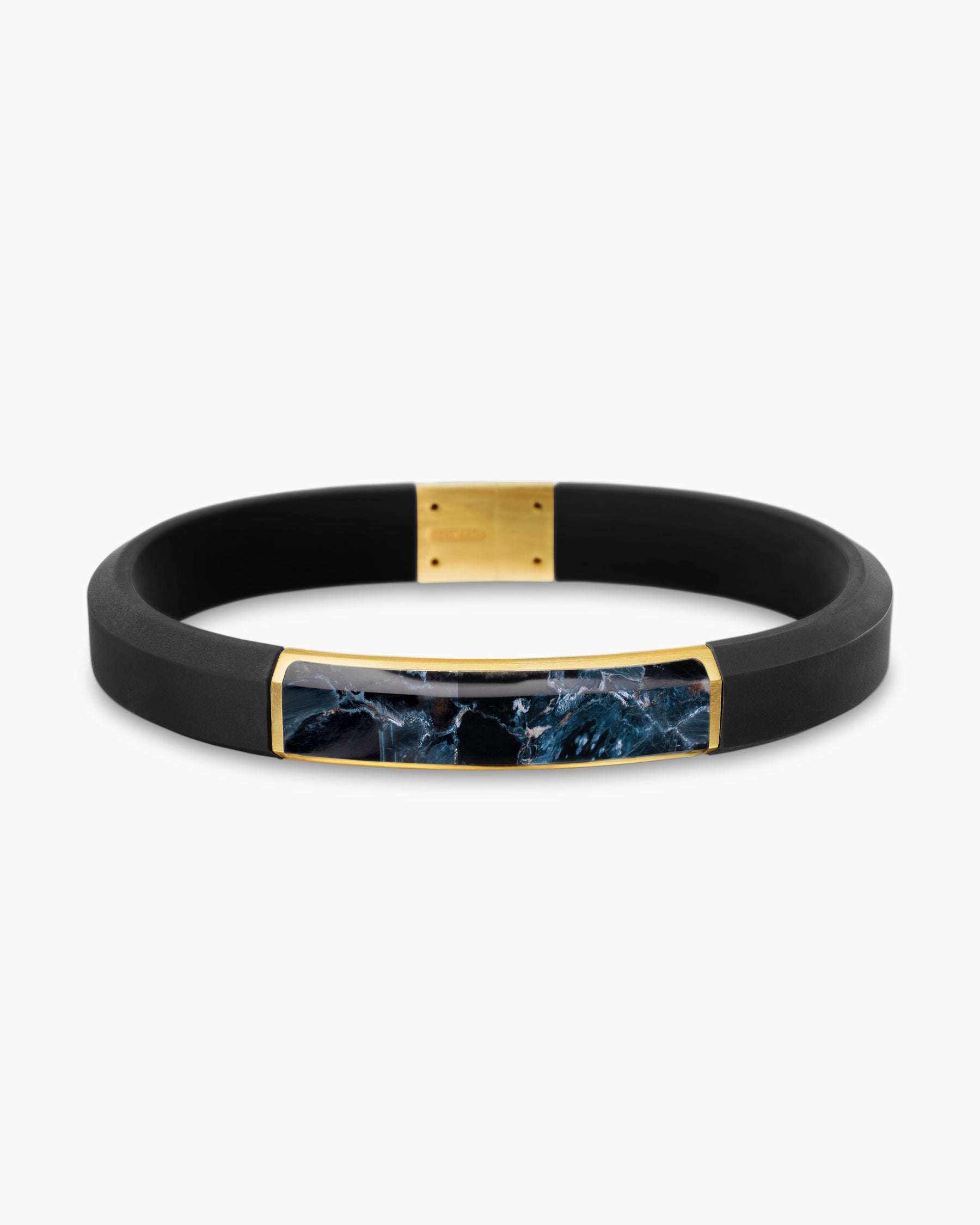 Streamline ID Bracelet in Black Rubber with Pietersite and 18K Yellow Gold, 10mm - Image 4