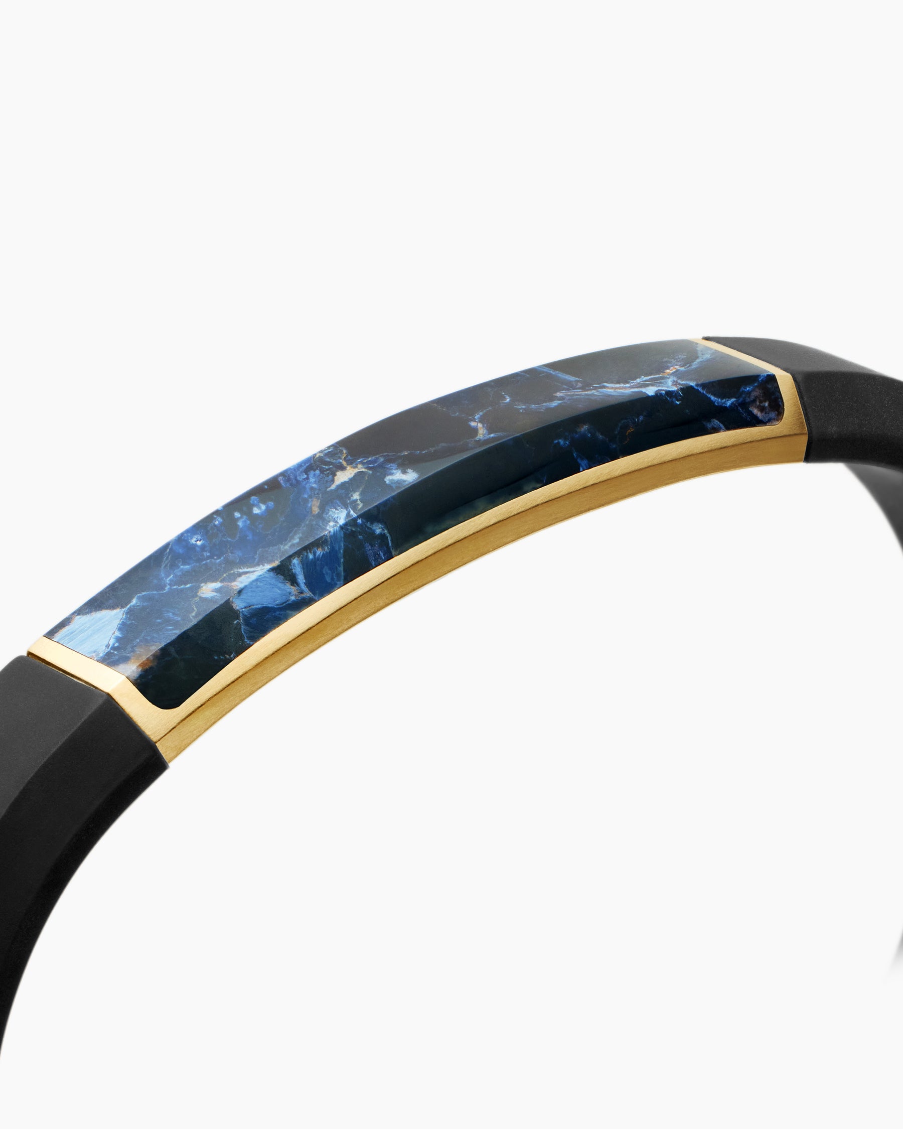 Streamline ID Bracelet in Black Rubber with Pietersite and 18K Yellow Gold, 10mm - Image 5