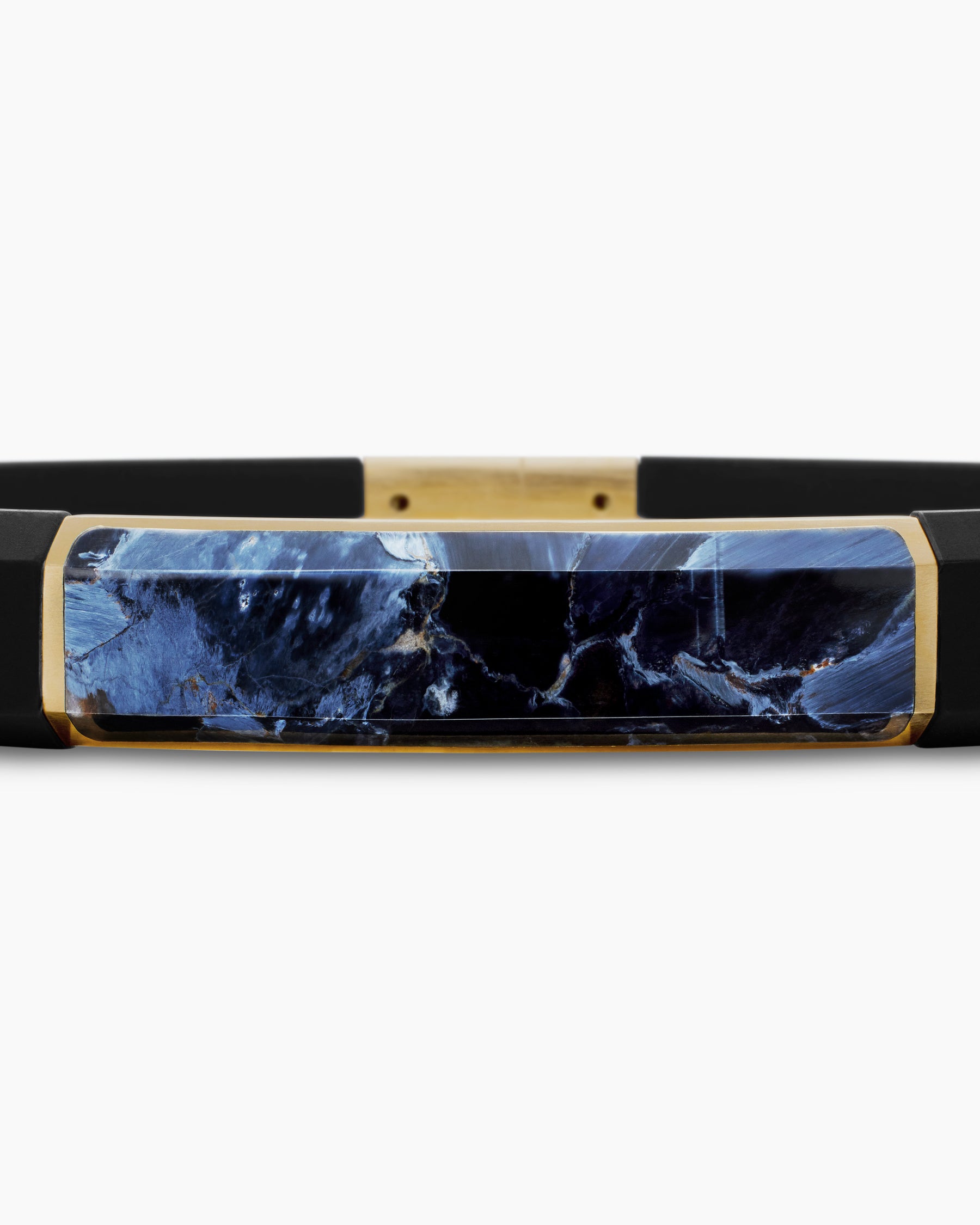 Streamline ID Bracelet in Black Rubber with Pietersite and 18K Yellow Gold, 10mm - Image 6