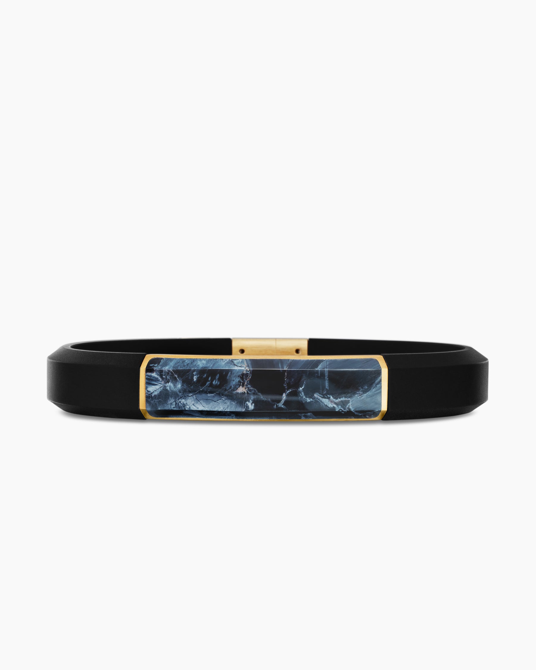 Streamline ID Bracelet in Black Rubber with Pietersite and 18K Yellow Gold, 10mm