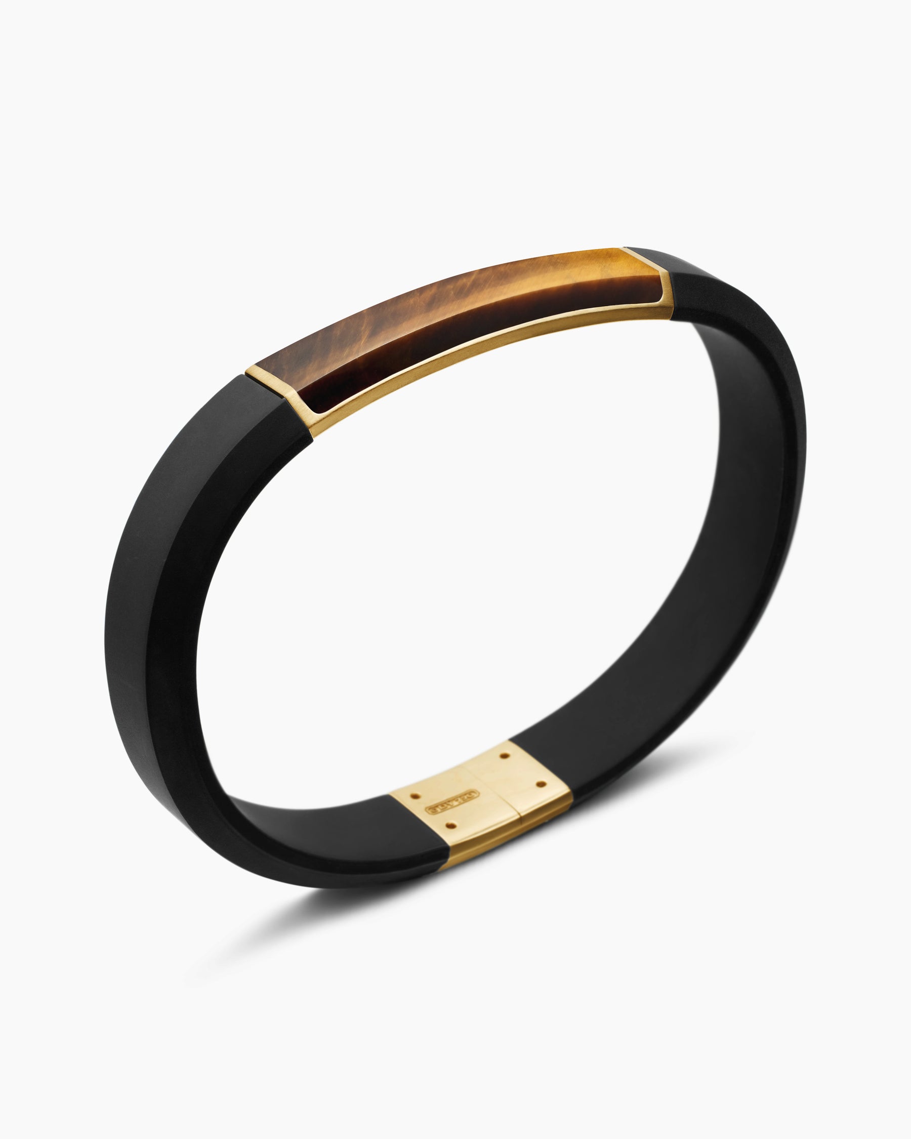 Streamline ID Bracelet in Black Rubber with Tiger's Eye and 18K Yellow Gold, 10mm - Image 3