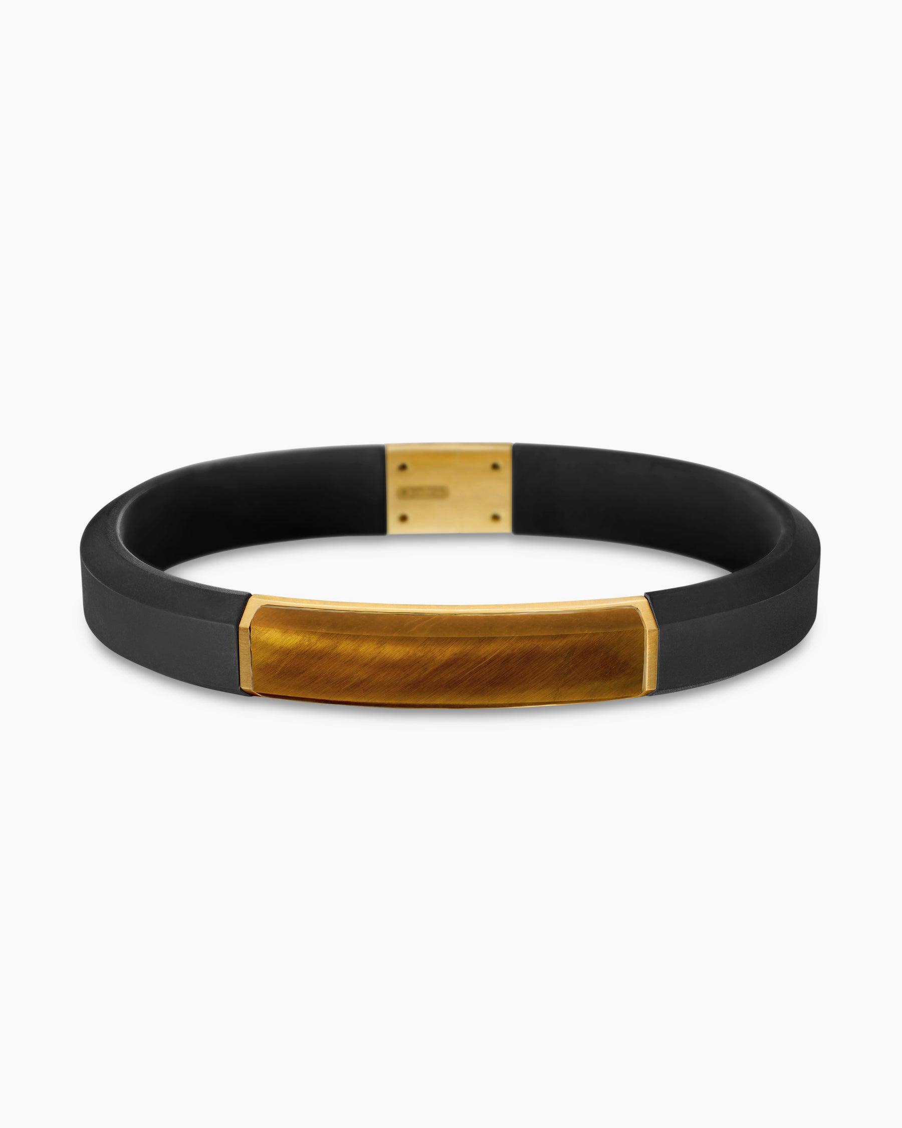 Streamline ID Bracelet in Black Rubber with Tiger's Eye and 18K Yellow Gold, 10mm - Image 4
