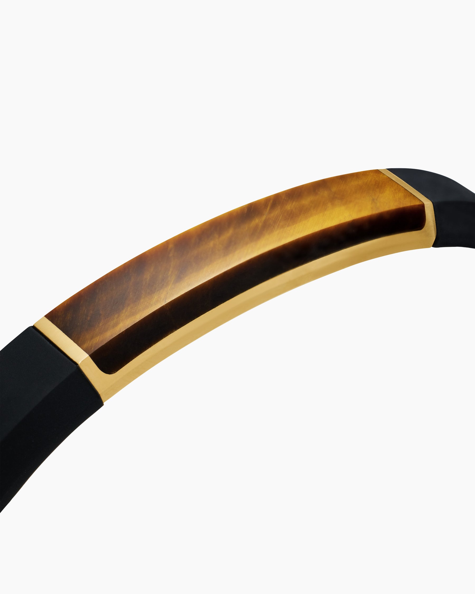 Streamline ID Bracelet in Black Rubber with Tiger's Eye and 18K Yellow Gold, 10mm - Image 5
