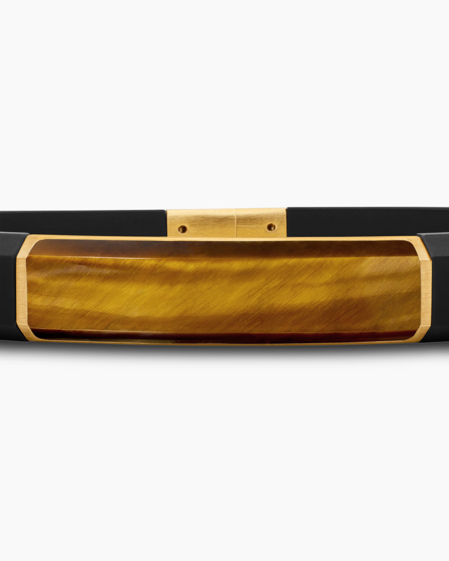 Streamline ID Bracelet in Black Rubber with Tiger's Eye and 18K Yellow Gold, 10mm - Image 6