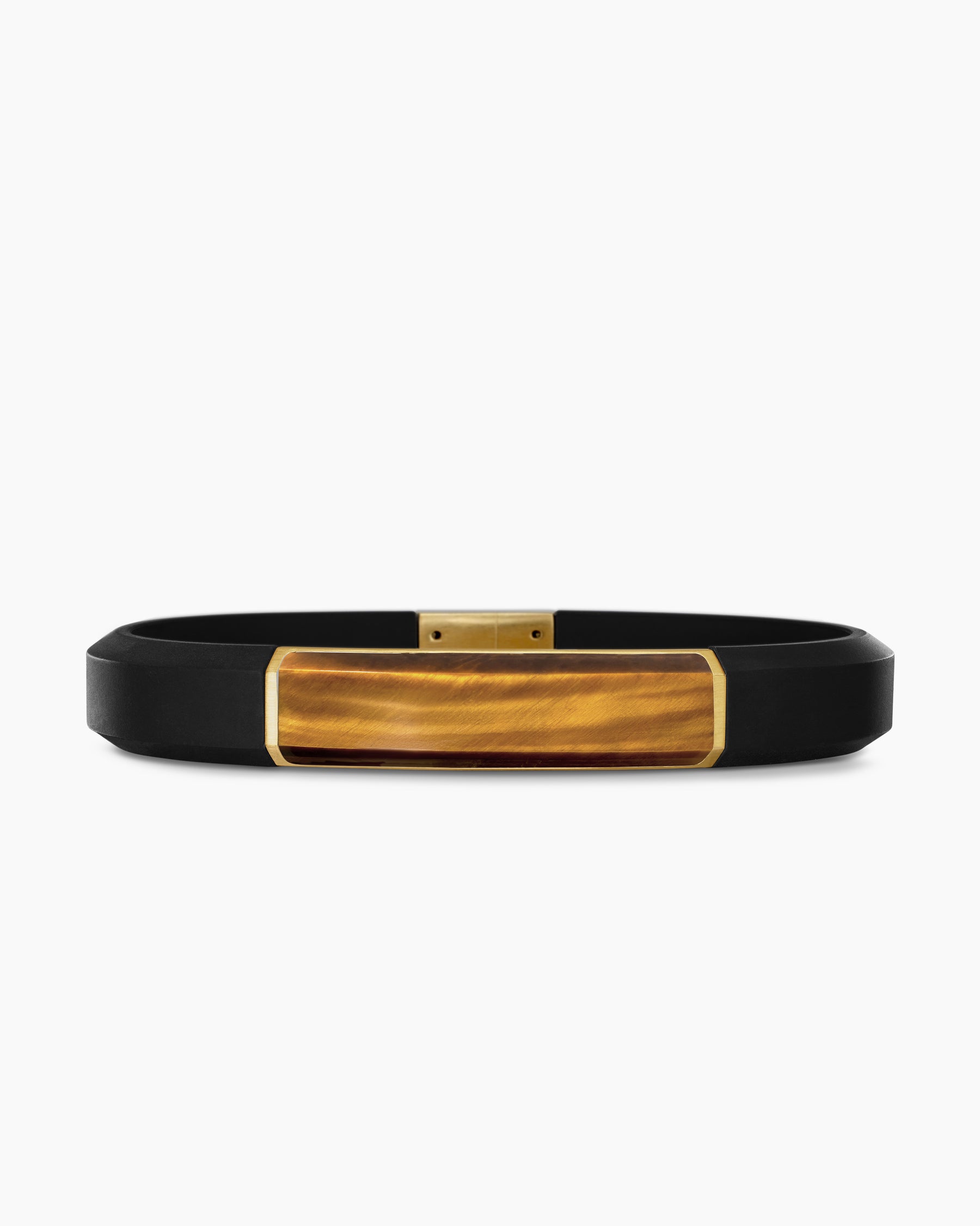 Streamline ID Bracelet in Black Rubber with Tiger's Eye and 18K Yellow Gold, 10mm