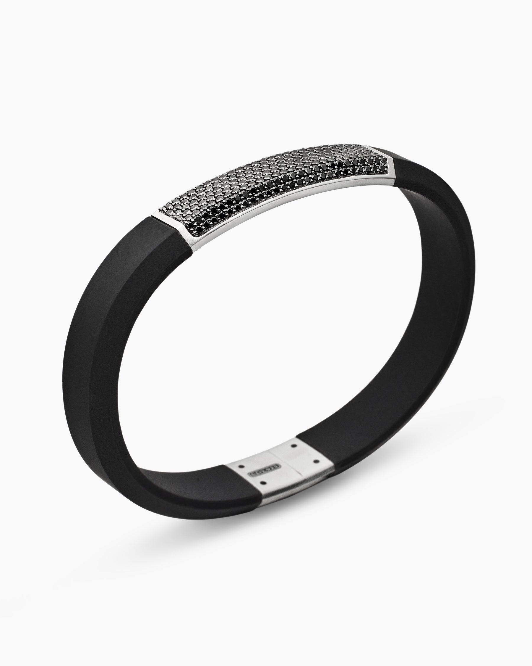 Streamline ID Bracelet in Black Rubber with Black Diamonds and Sterling Silver, 10mm - Image 3