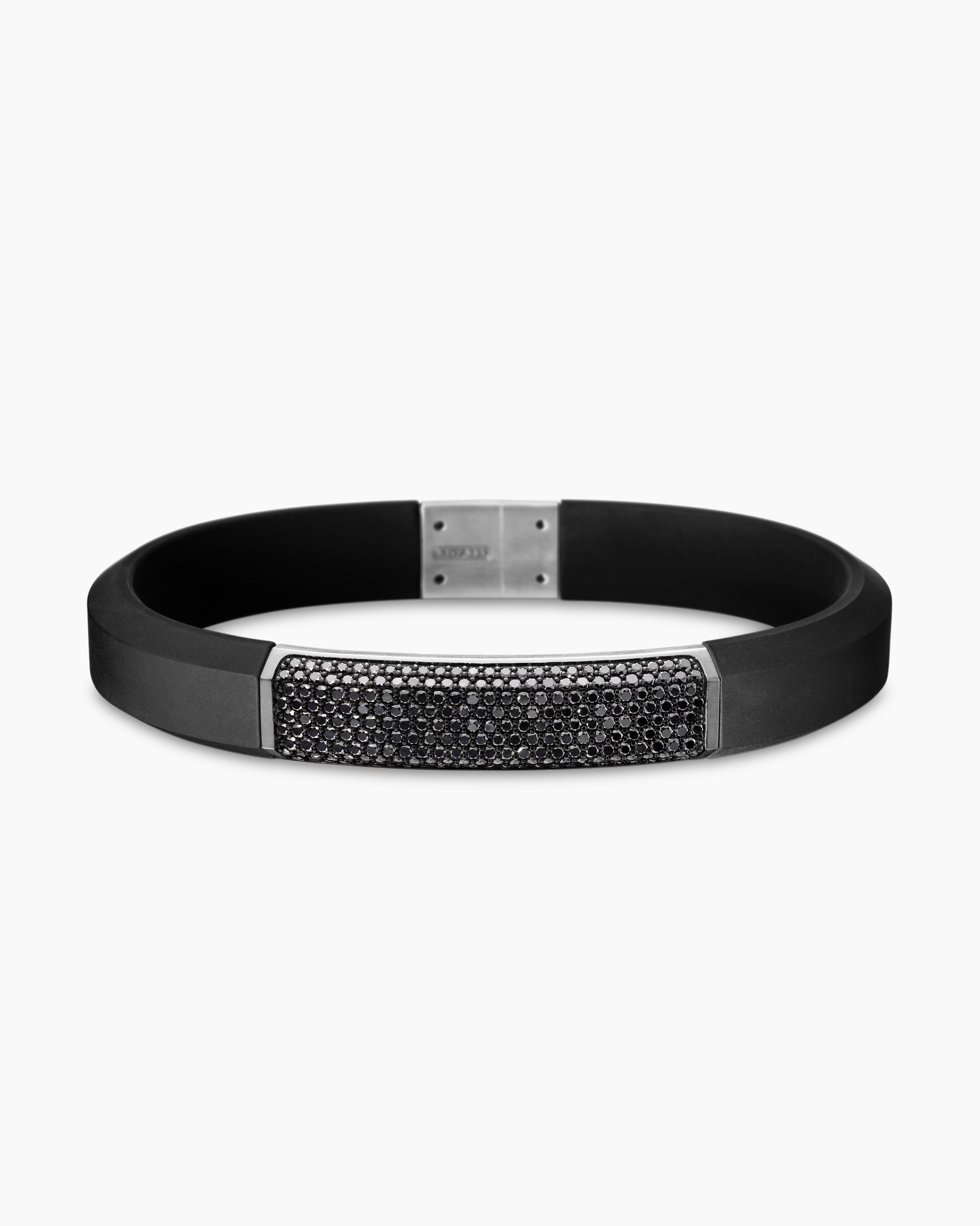 Streamline ID Bracelet in Black Rubber with Black Diamonds and Sterling Silver, 10mm - Image 4