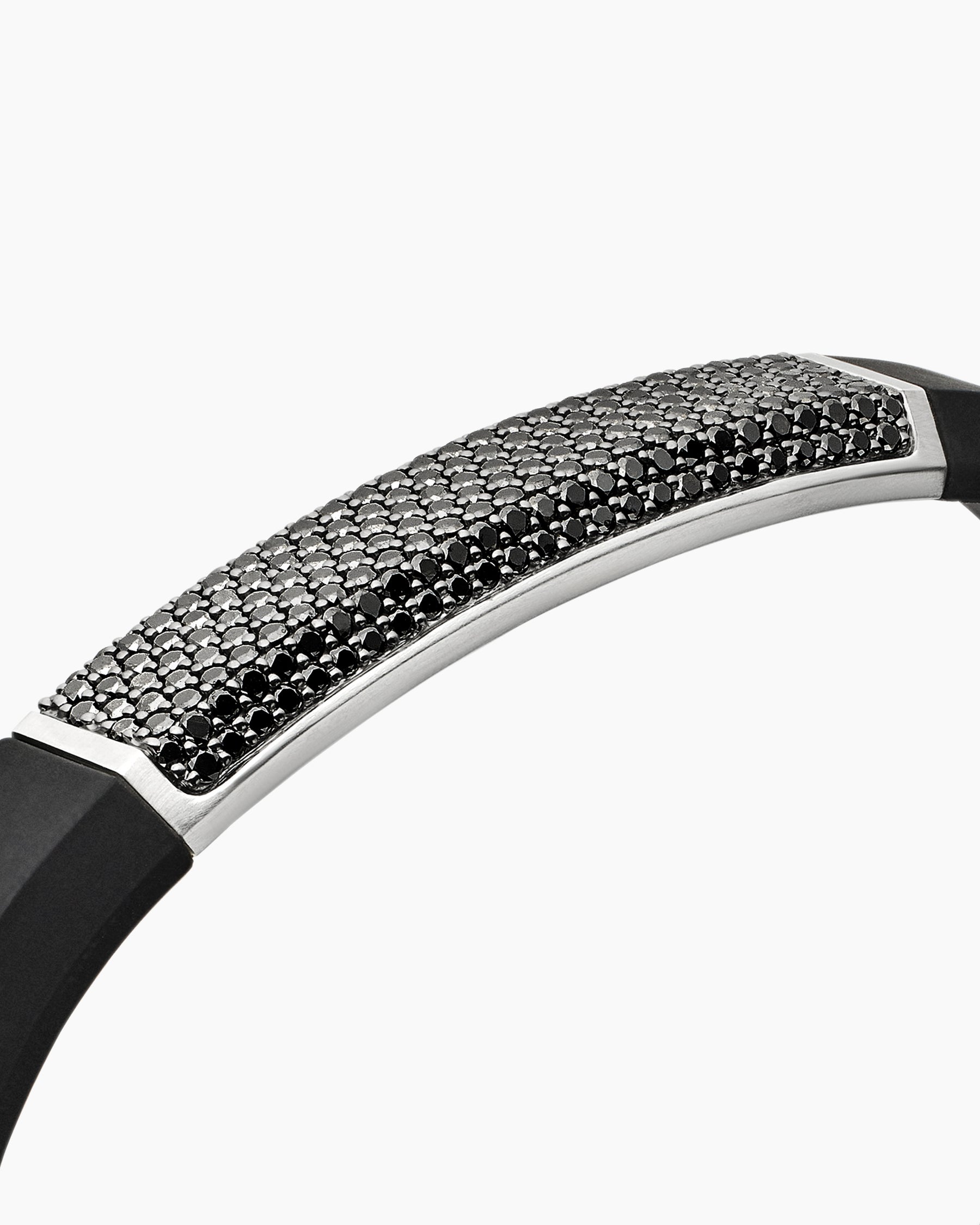 Streamline ID Bracelet in Black Rubber with Black Diamonds and Sterling Silver, 10mm - Image 5