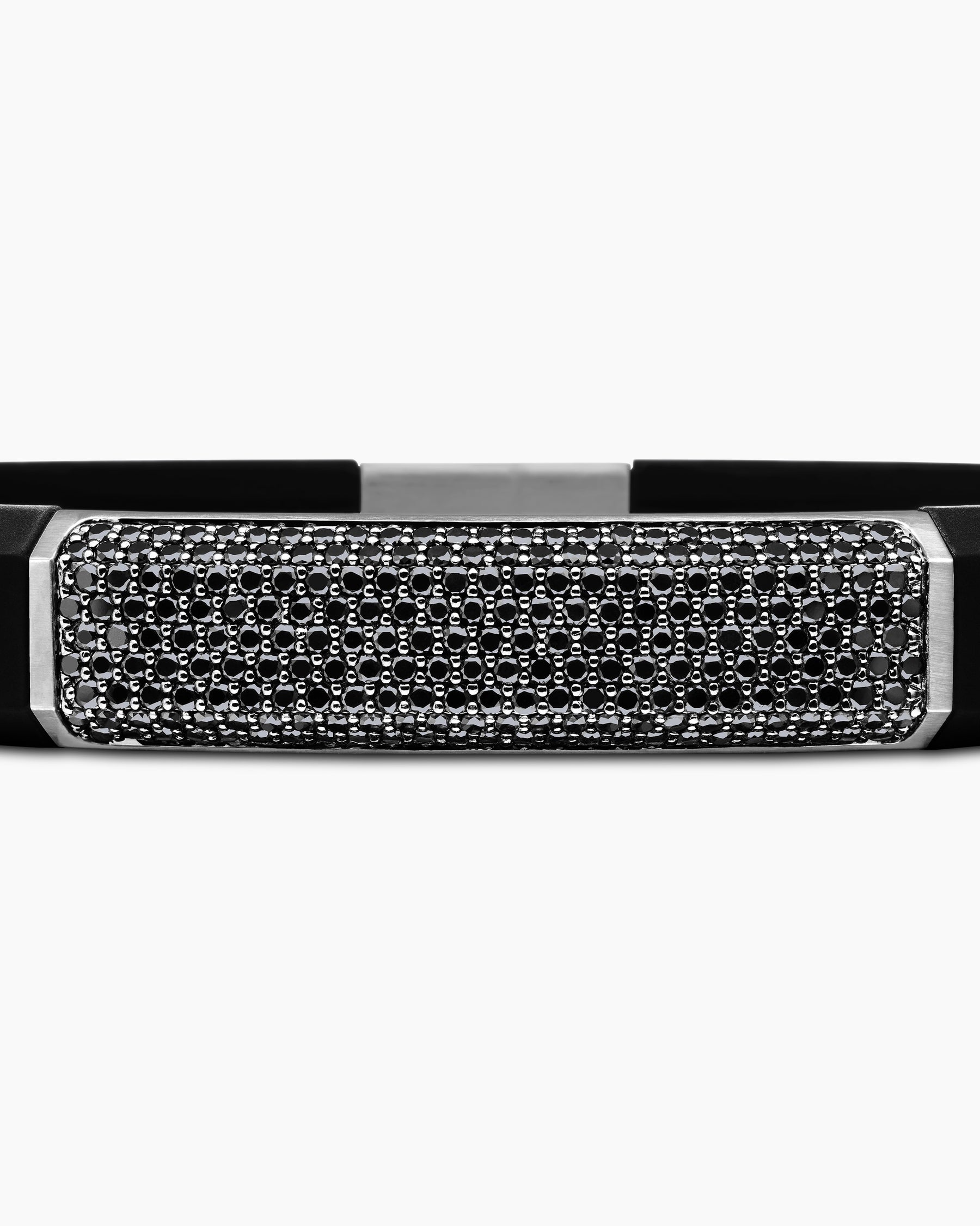 Streamline ID Bracelet in Black Rubber with Black Diamonds and Sterling Silver, 10mm - Image 6