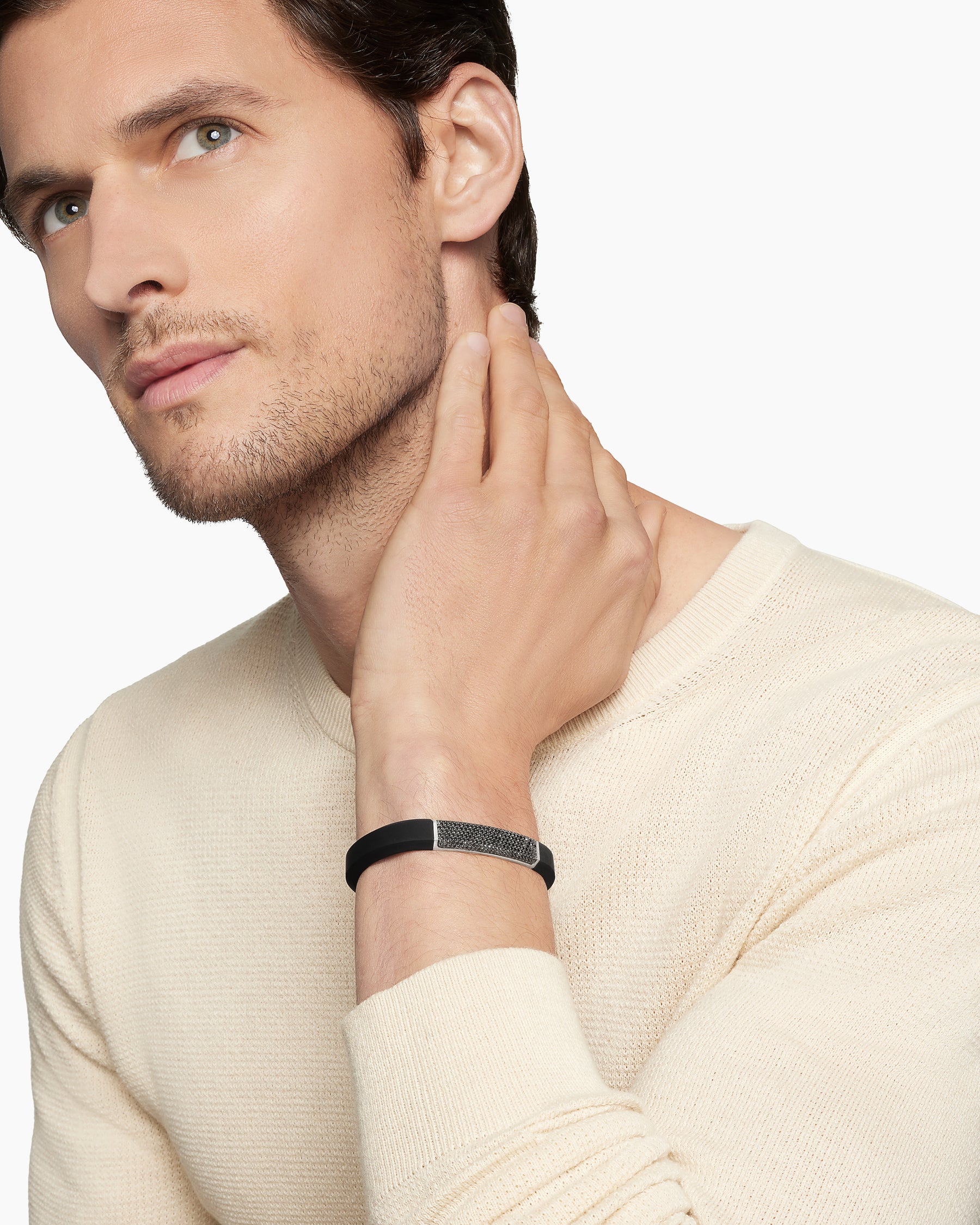 Streamline ID Bracelet in Black Rubber with Black Diamonds and Sterling Silver, 10mm - Image 7