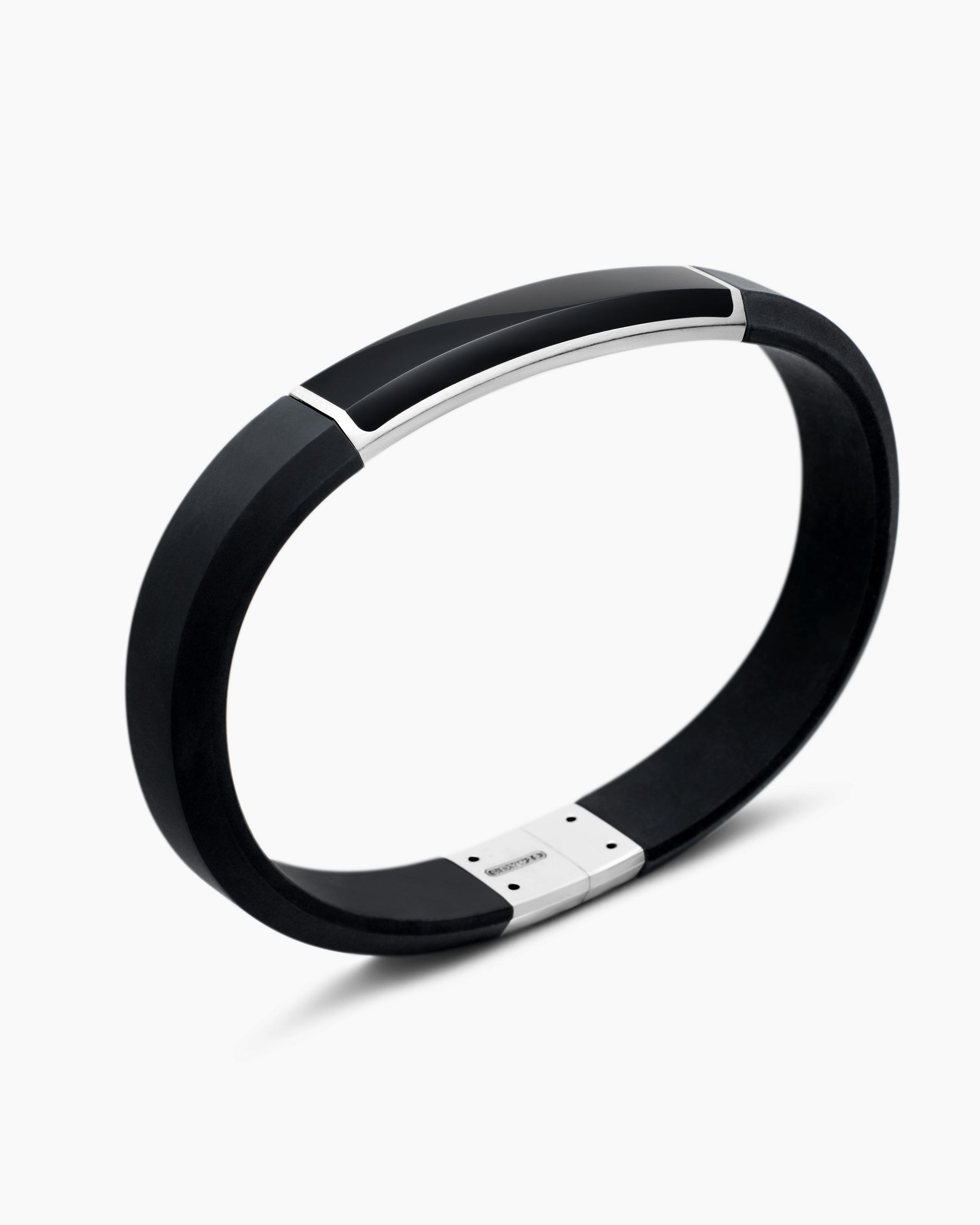 Streamline ID Bracelet in Black Rubber with Black Onyx and Sterling Silver, 10mm - Image 3