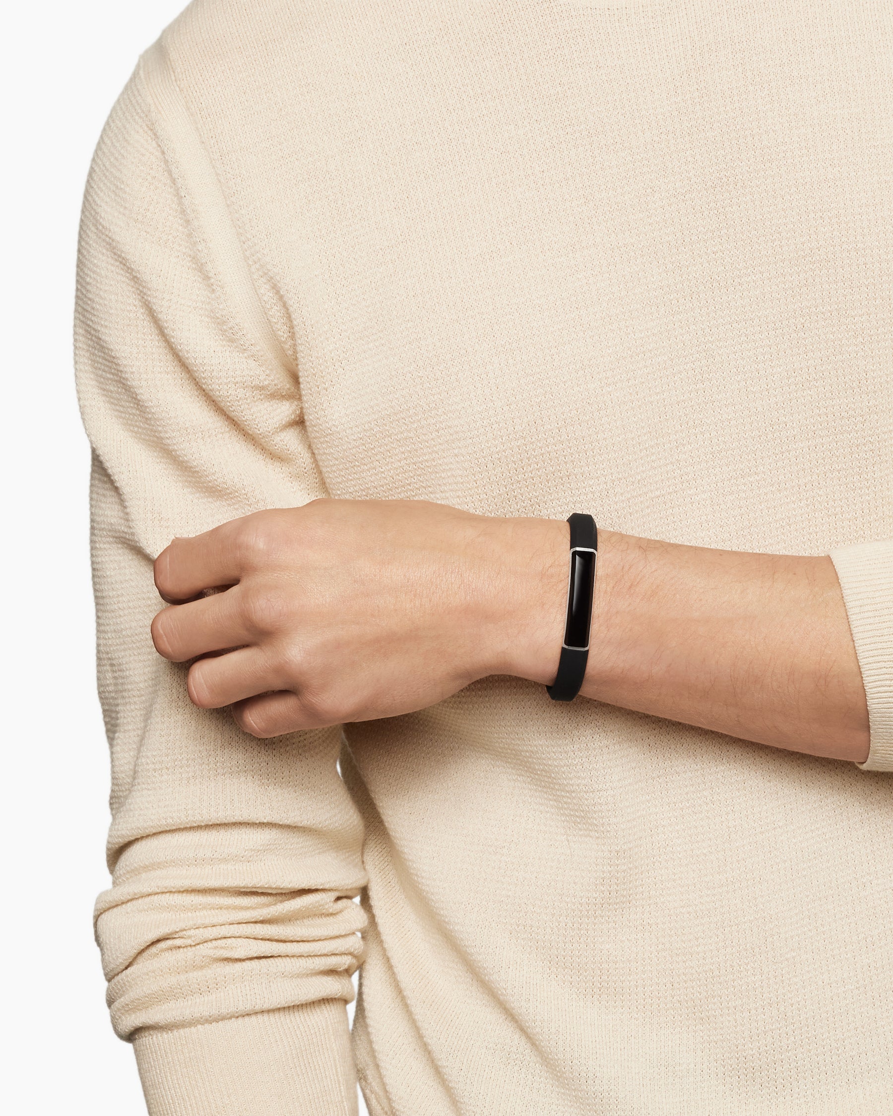 Alternative view of Streamline ID Bracelet in Black Rubber with Black Onyx and Sterling Silver, 10mm