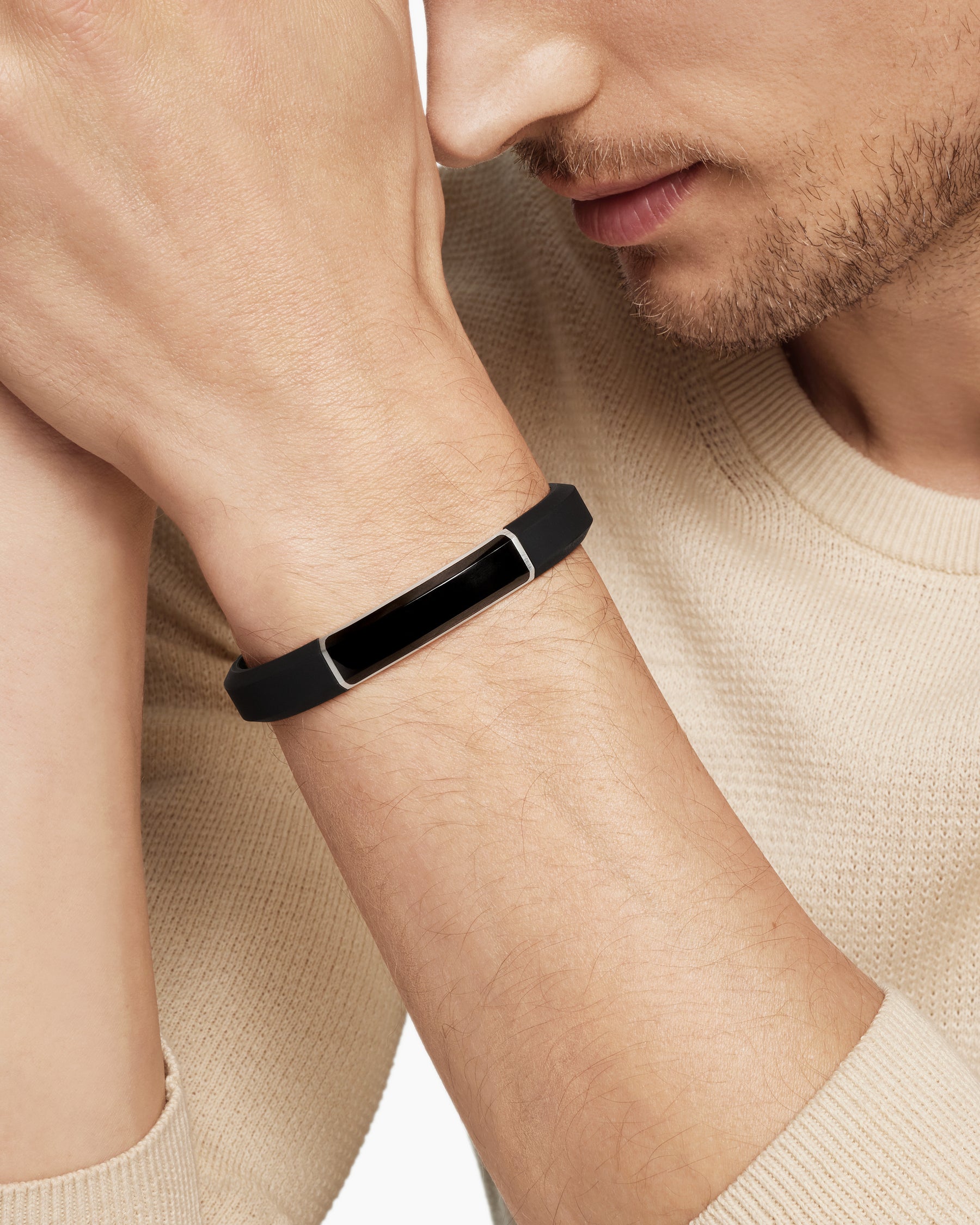 Streamline ID Bracelet in Black Rubber with Black Onyx and Sterling Silver, 10mm - Image 7