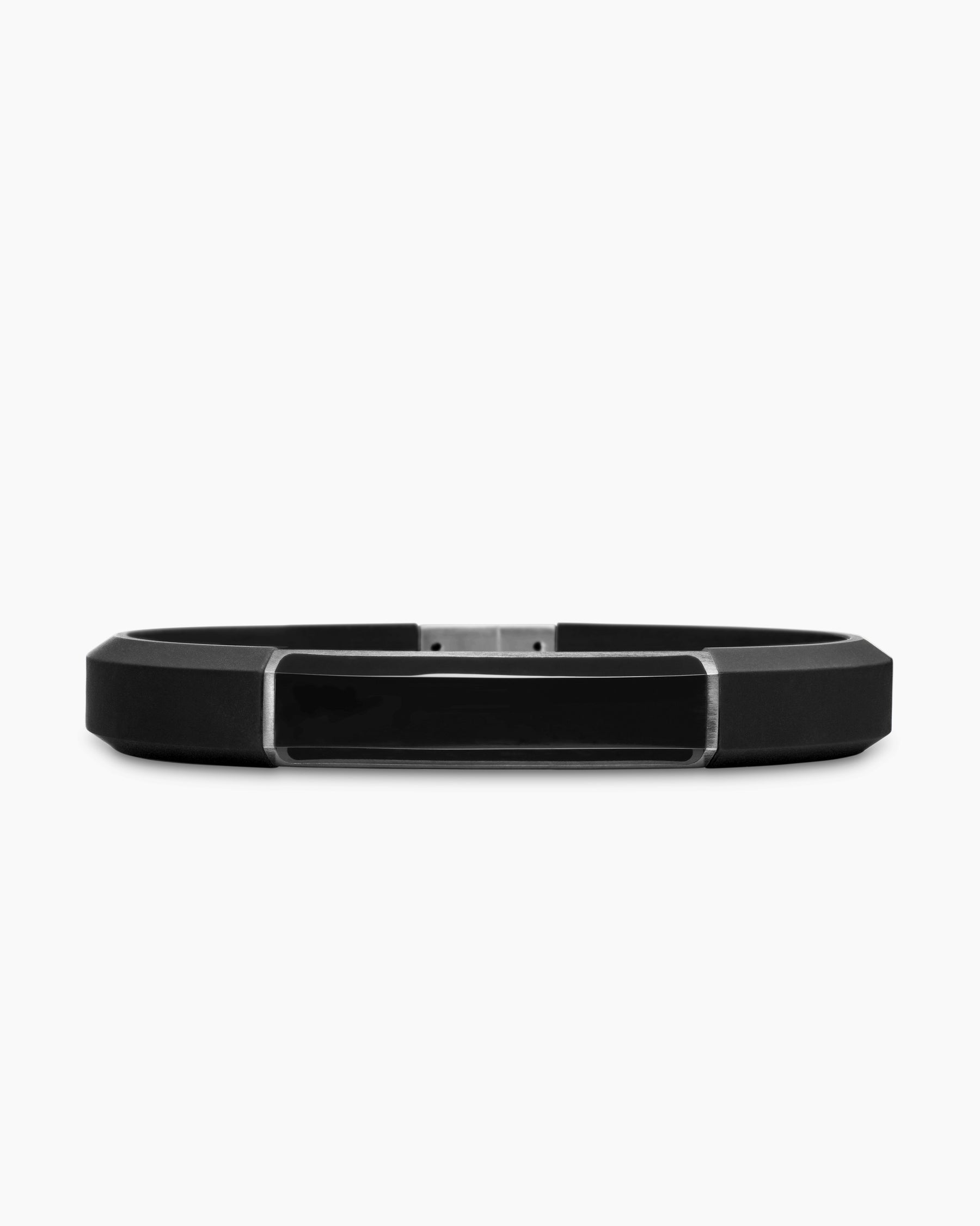 Streamline ID Bracelet in Black Rubber with Black Onyx and Sterling Silver, 10mm