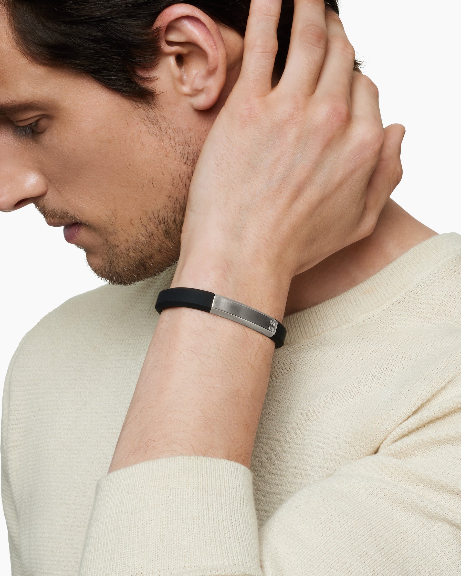 Alternative view of Streamline ID Bracelet with Black Rubber and Sterling Silver, 10mm