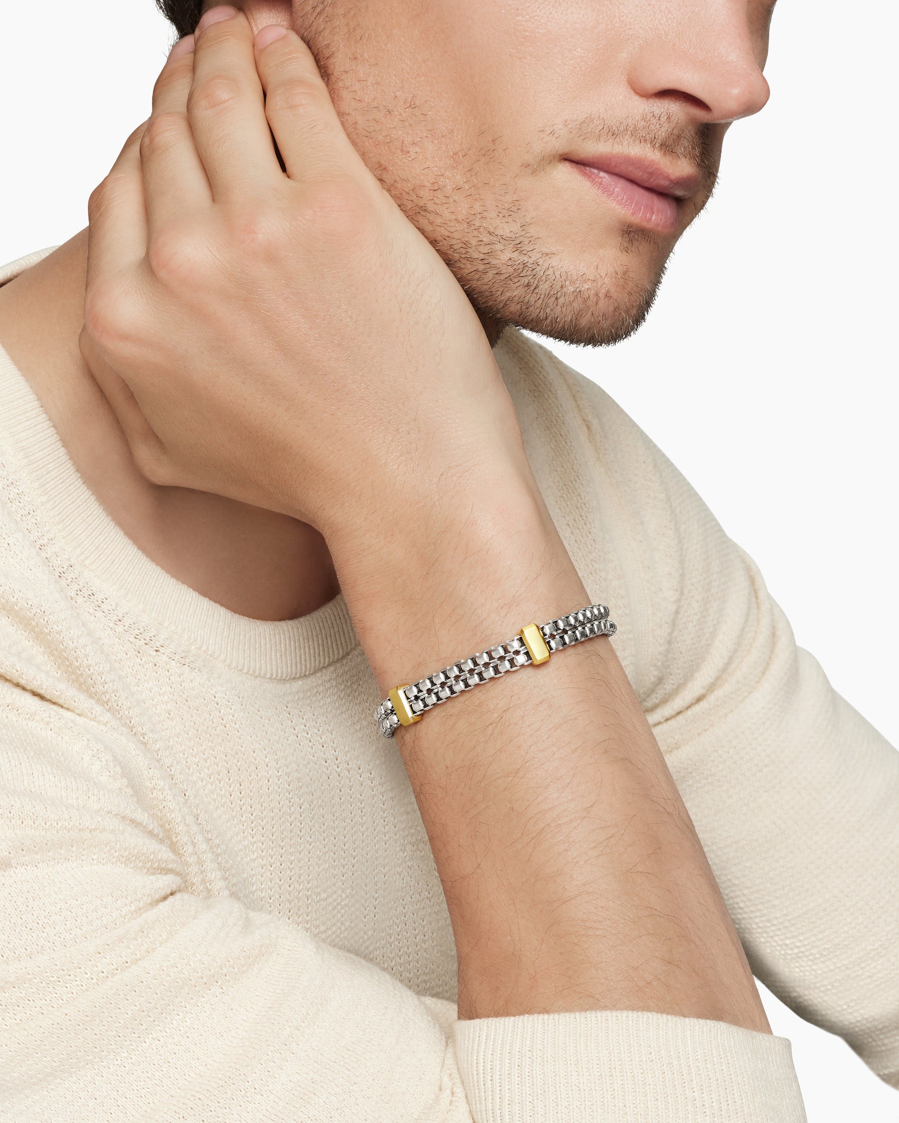 Double Box Chain Bracelet in Sterling Silver with 18K Yellow Gold, 10.5mm - Image 8