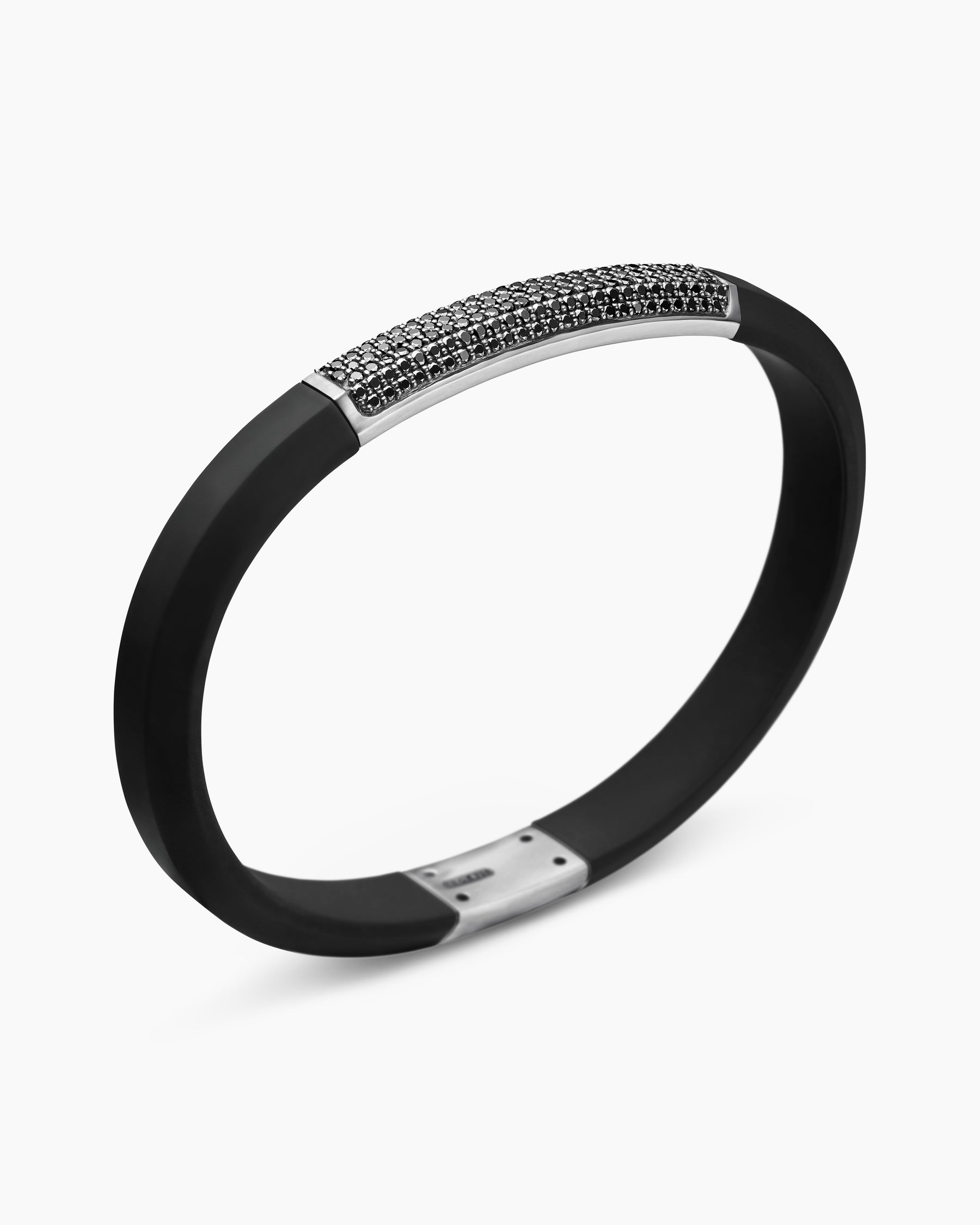 Streamline ID Bracelet in Black Rubber with Black Diamonds and Sterling Silver, 8mm - Image 3