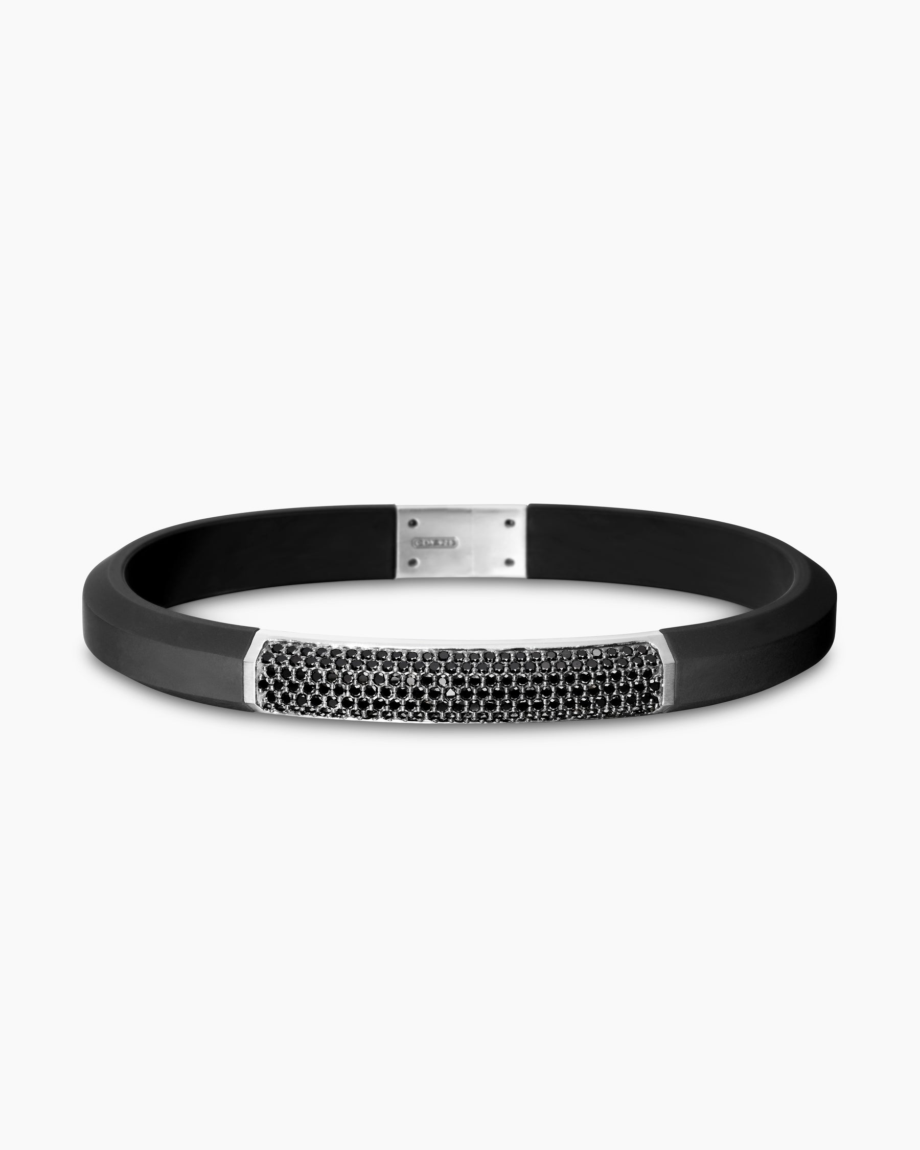 Streamline ID Bracelet in Black Rubber with Black Diamonds and Sterling Silver, 8mm - Image 4