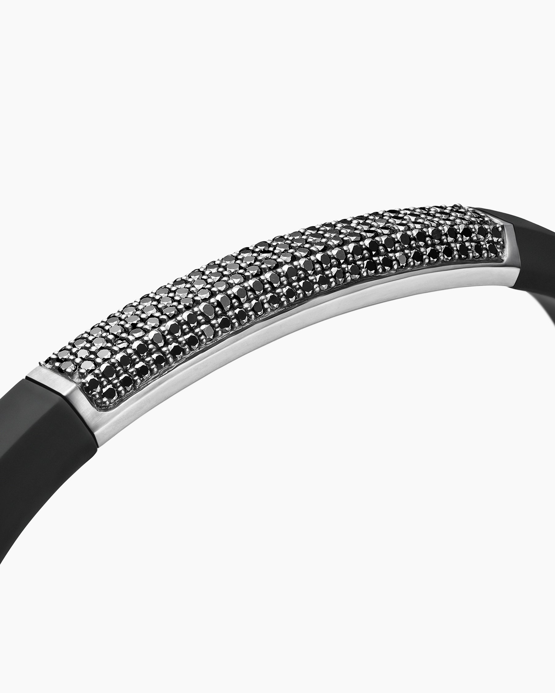 Streamline ID Bracelet in Black Rubber with Black Diamonds and Sterling Silver, 8mm - Image 5