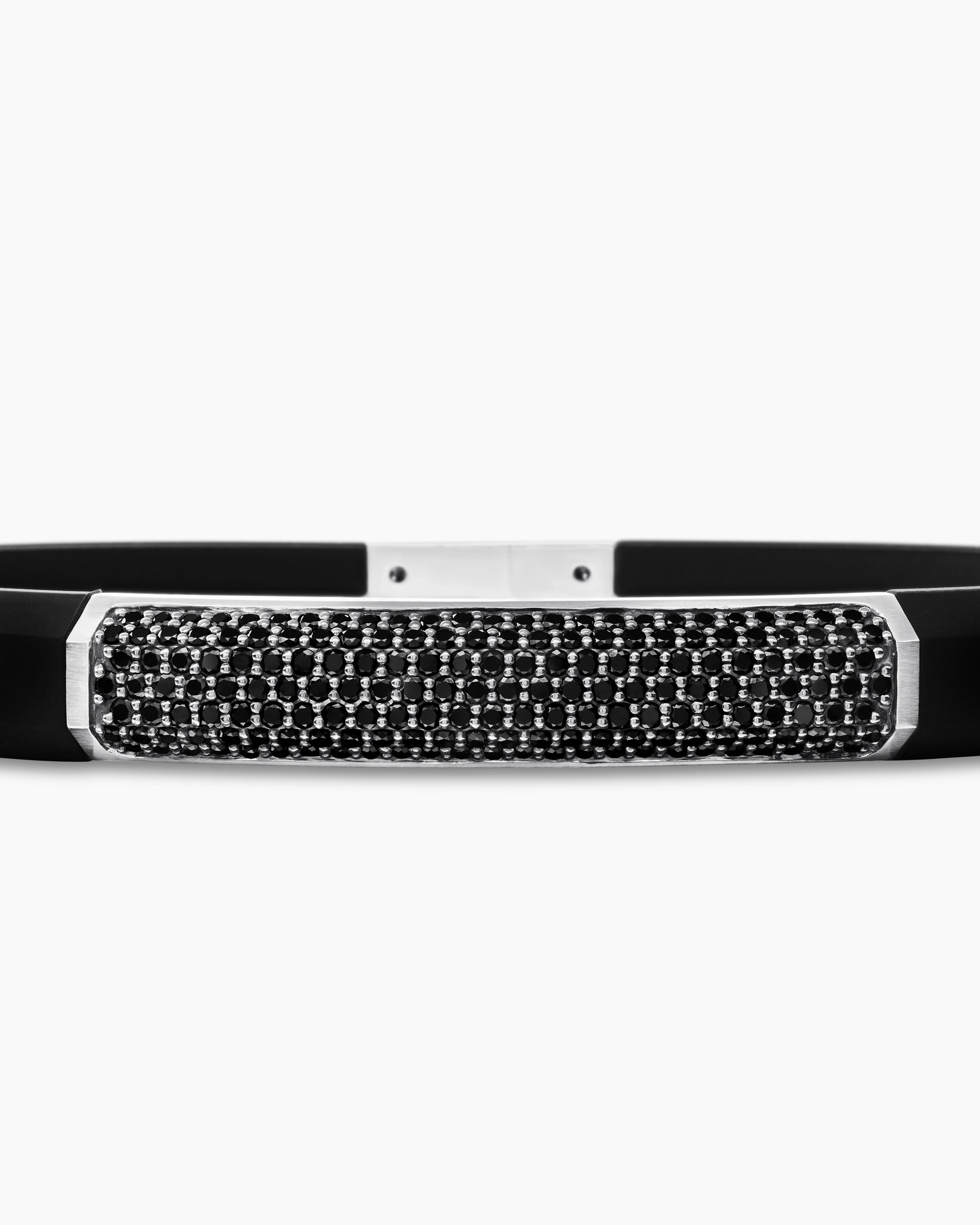 Streamline ID Bracelet in Black Rubber with Black Diamonds and Sterling Silver, 8mm - Image 6