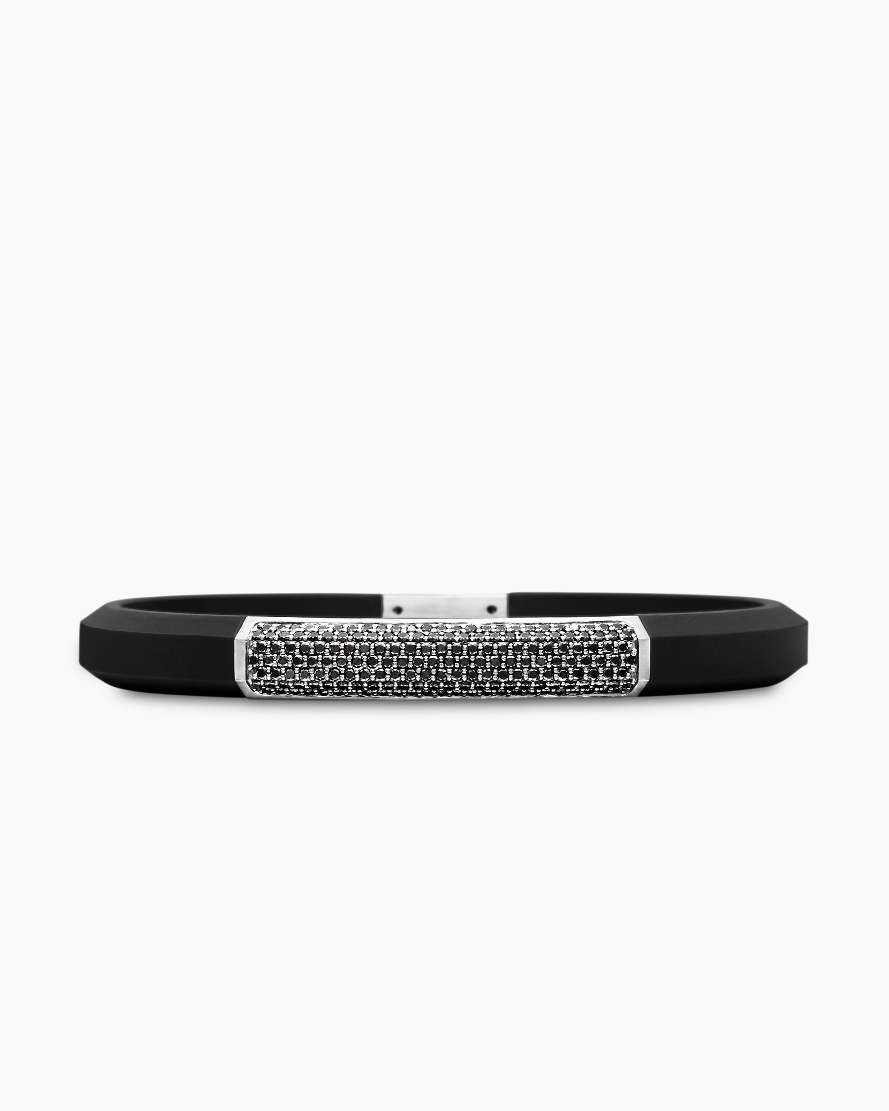 Streamline ID Bracelet in Black Rubber with Black Diamonds and Sterling Silver, 8mm