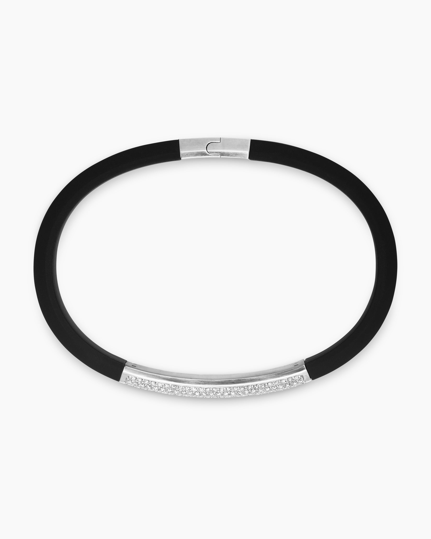 Streamline ID Bracelet in Black Rubber with Sterling Silver and Diamonds, 8mm - Image 3