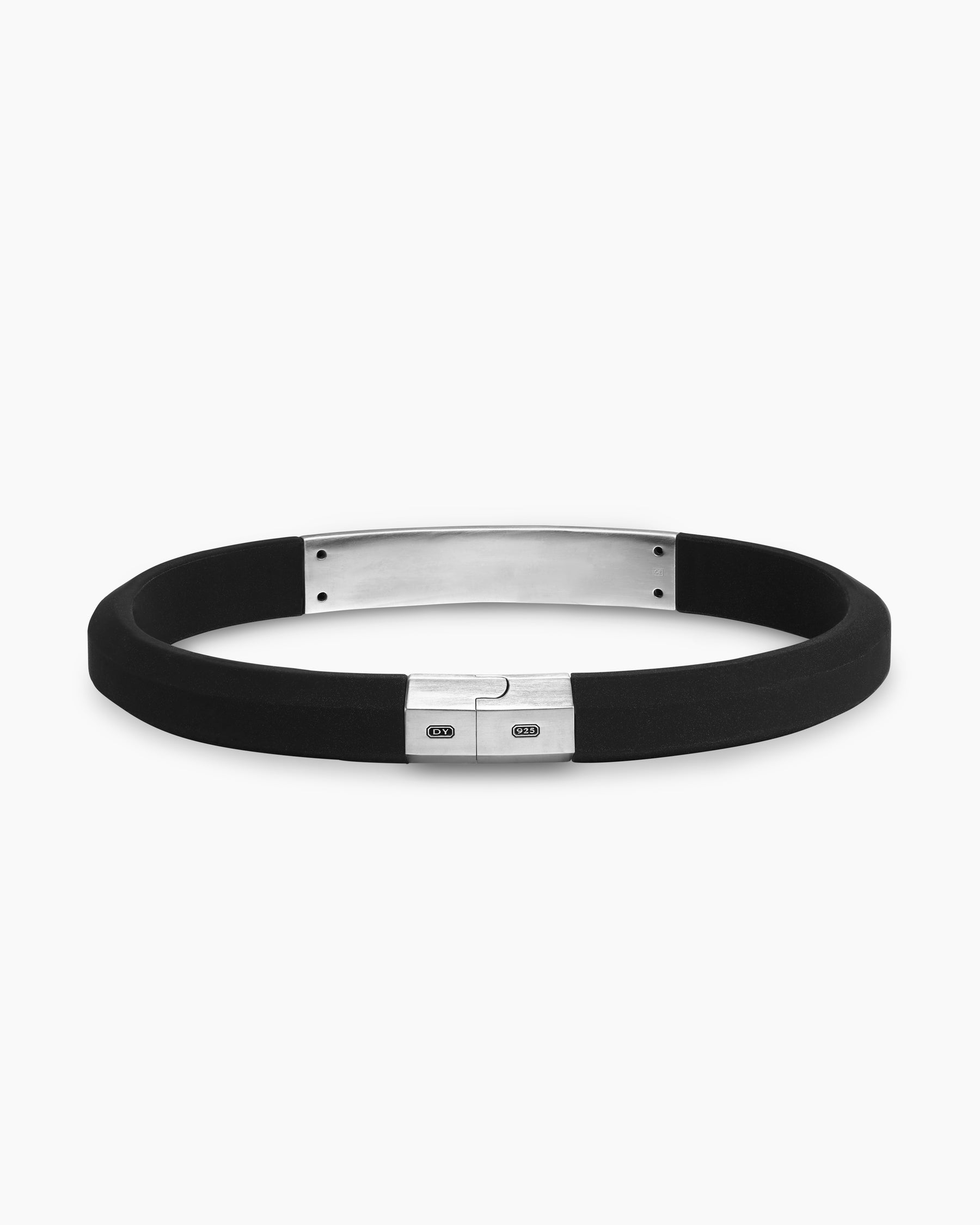 Streamline ID Bracelet in Black Rubber with Sterling Silver and Diamonds, 8mm - Image 4
