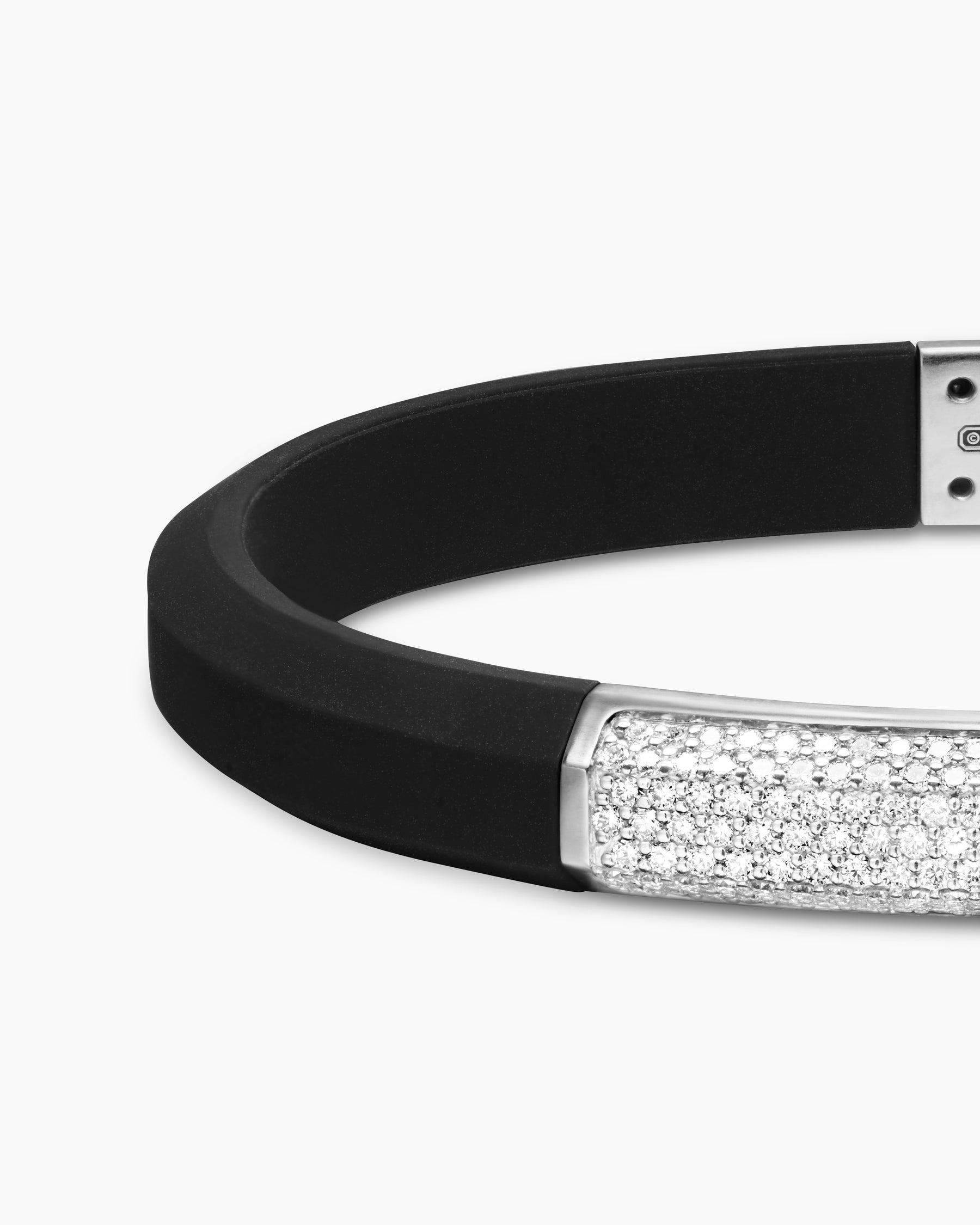 Streamline ID Bracelet in Black Rubber with Sterling Silver and Diamonds, 8mm - Image 6