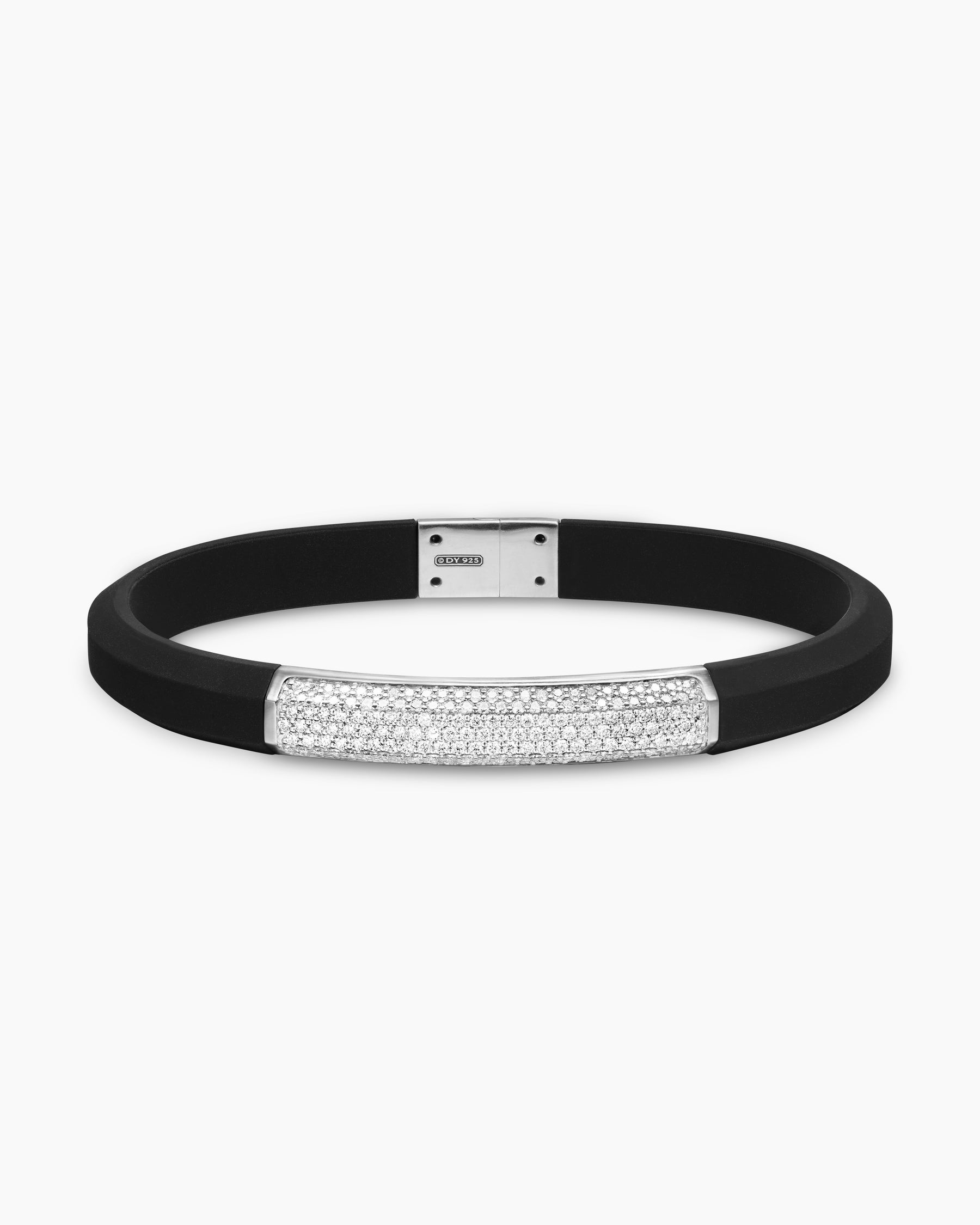 Streamline ID Bracelet in Black Rubber with Sterling Silver and Diamonds, 8mm