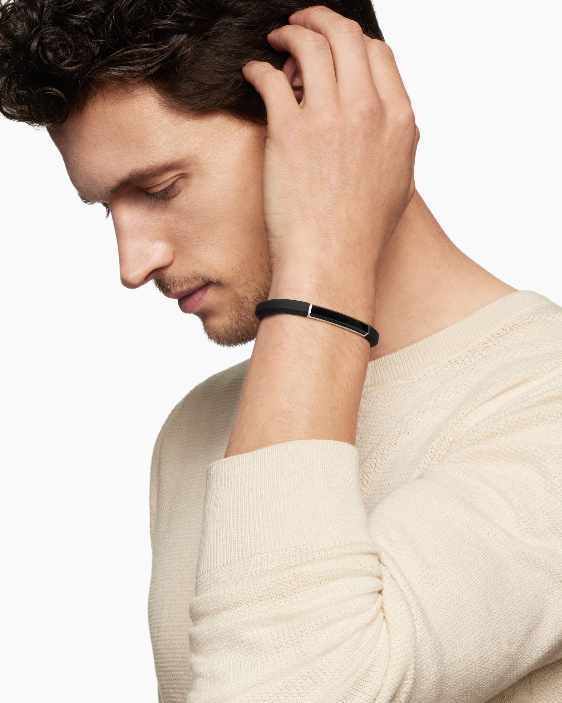 Alternative view of Streamline ID Bracelet in Black Rubber with Black Onyx and Sterling Silver, 8mm