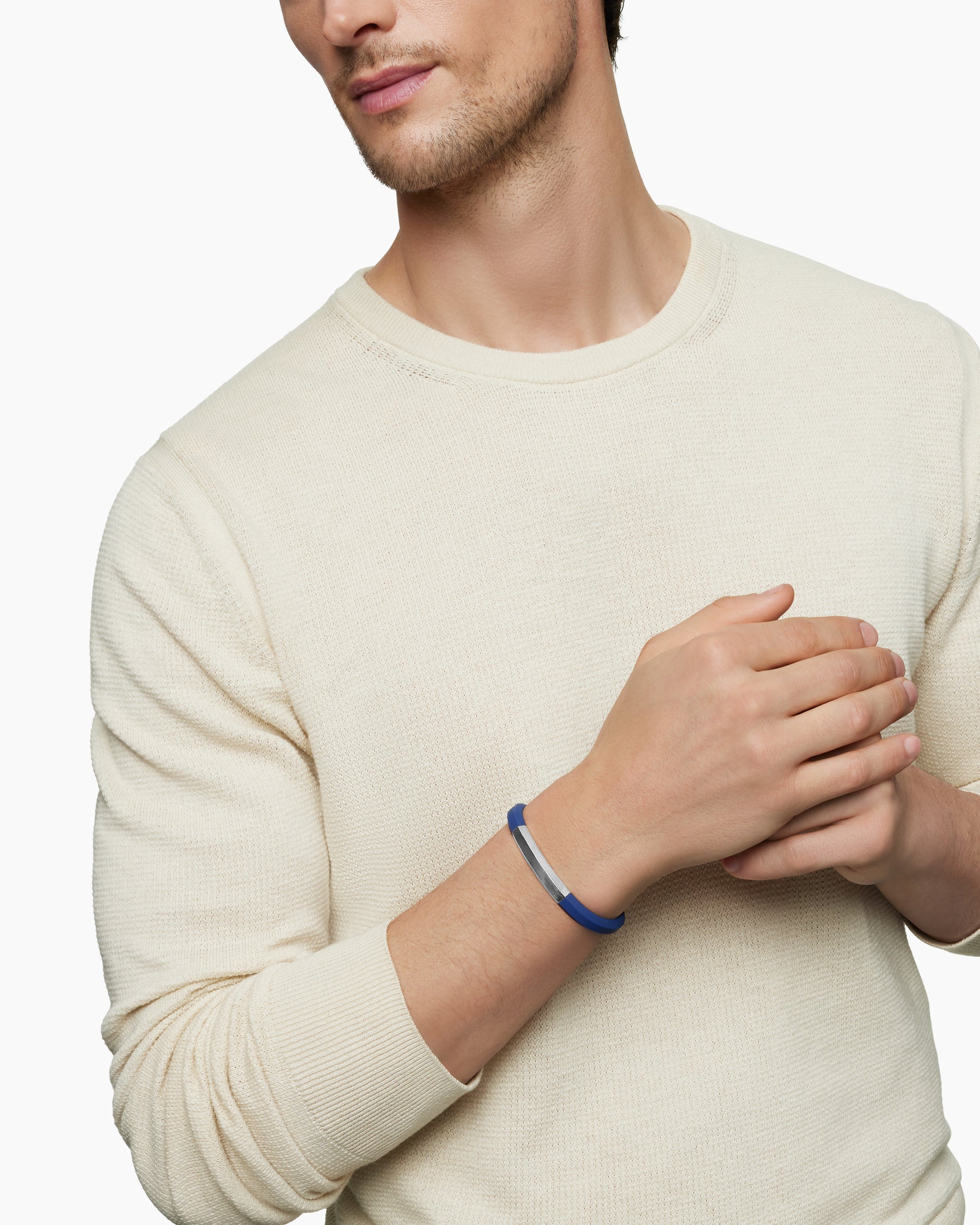 Alternative view of Streamline ID Bracelet in Blue Rubber with Sterling Silver, 8mm