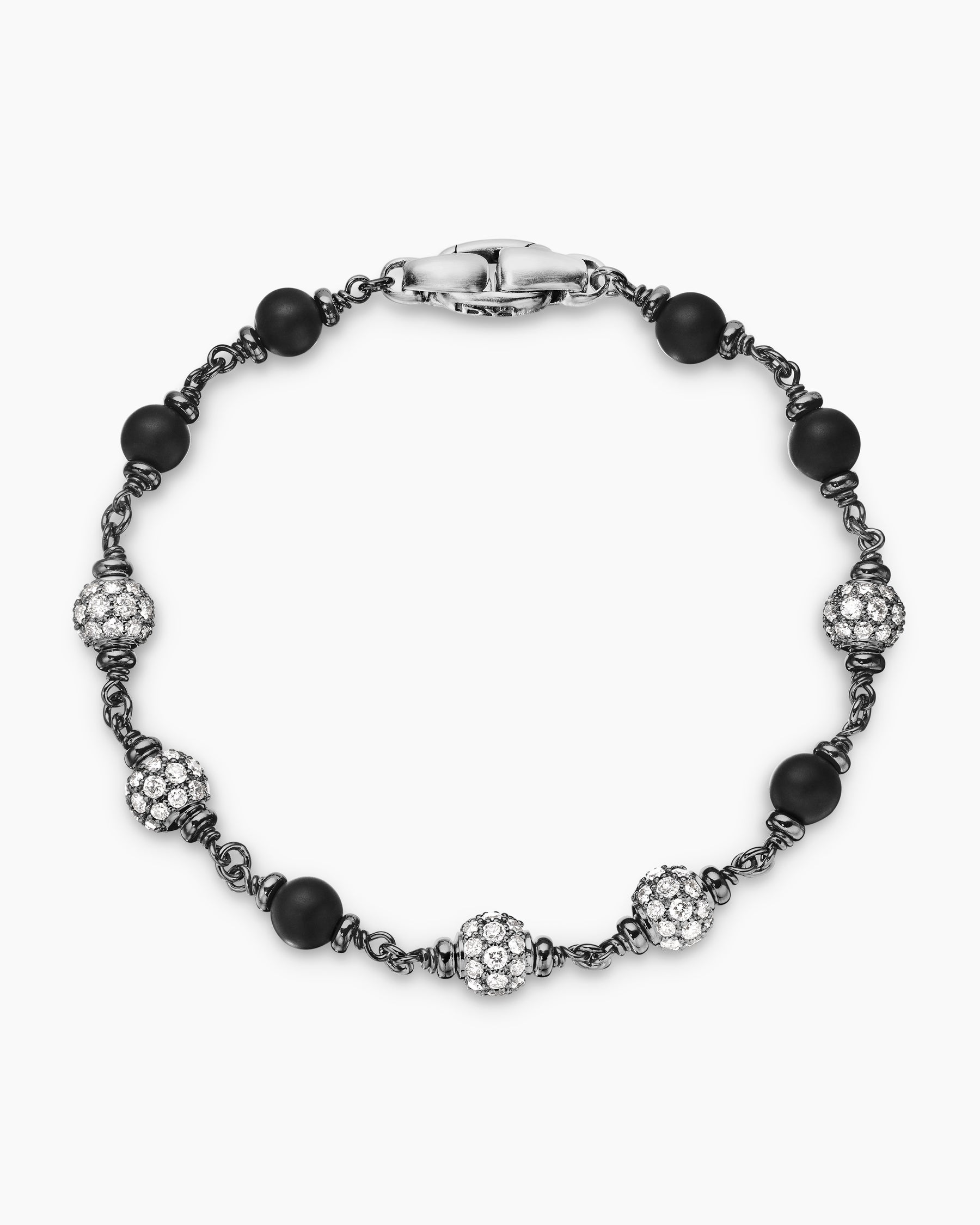 Spiritual Beads Bracelet in Sterling Silver with Black Onyx and Diamonds, 6mm - Image 3