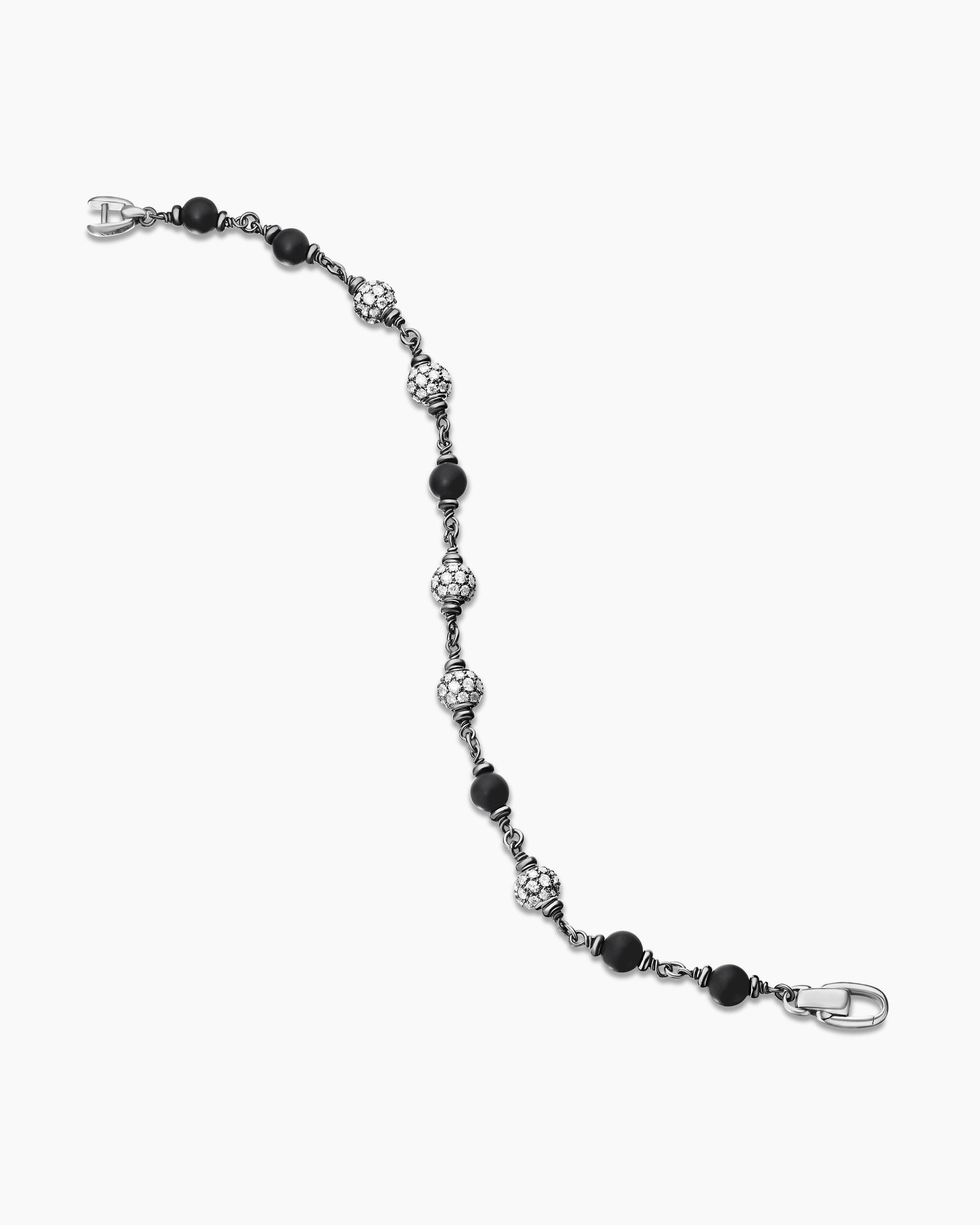 Spiritual Beads Bracelet in Sterling Silver with Black Onyx and Diamonds, 6mm - Image 4