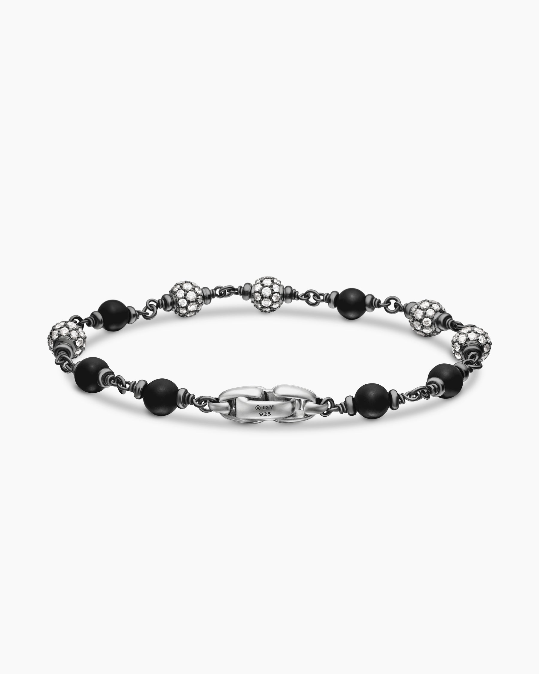 Spiritual Beads Bracelet in Sterling Silver with Black Onyx and Diamonds, 6mm - Image 5