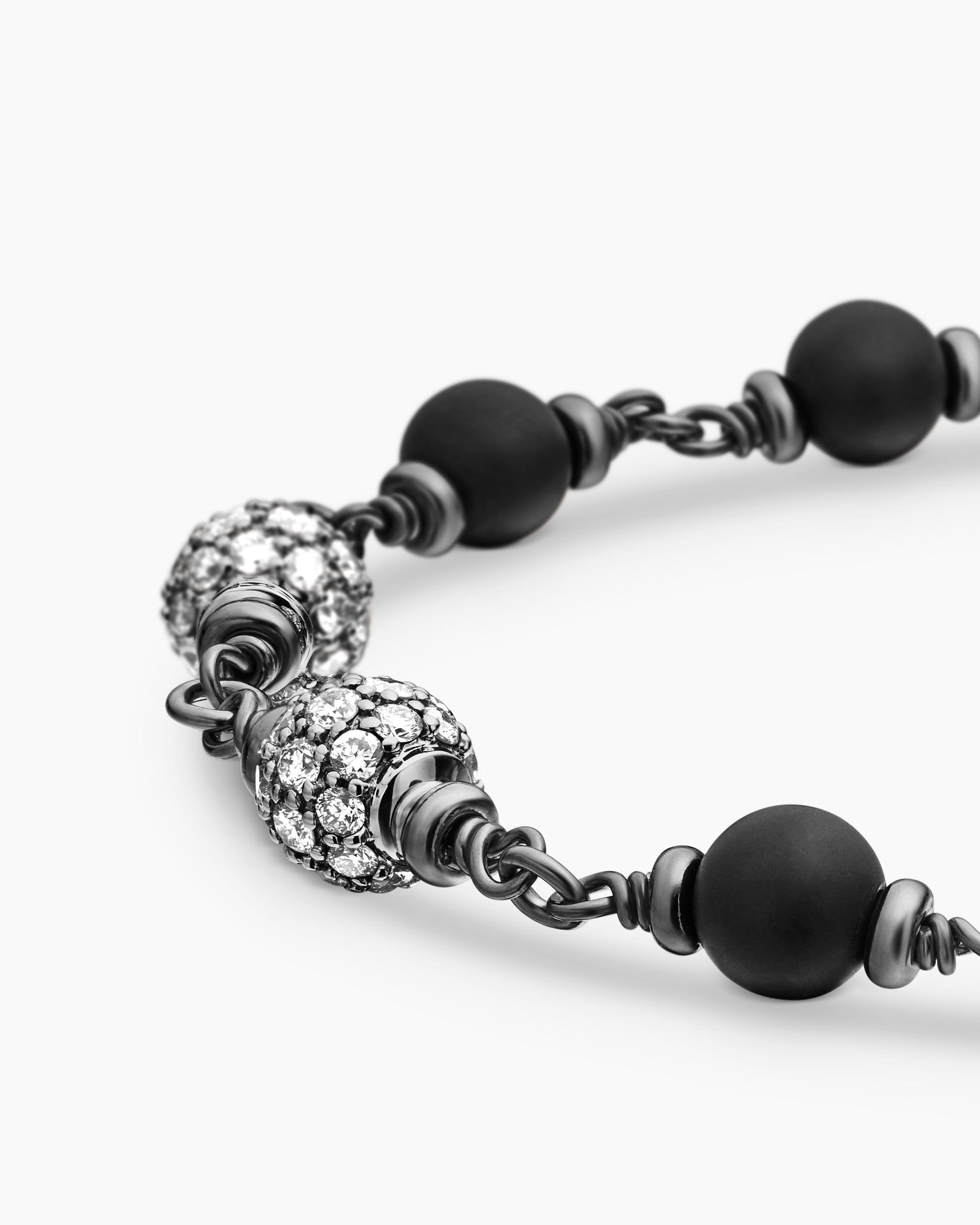 Spiritual Beads Bracelet in Sterling Silver with Black Onyx and Diamonds, 6mm - Image 7