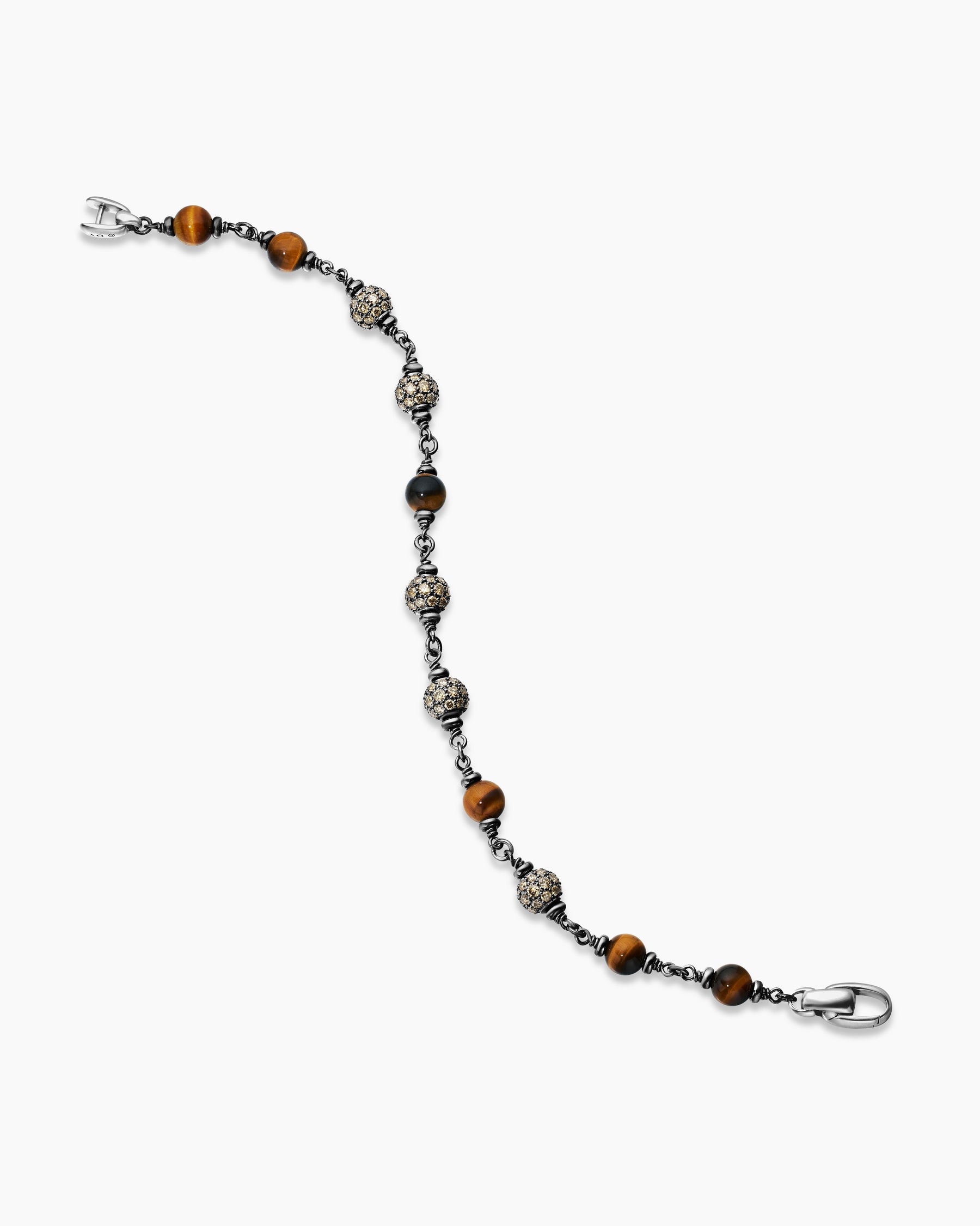 Spiritual Beads Bracelet in Sterling Silver with Tiger's Eye and Cognac Diamonds, 6mm - Image 4