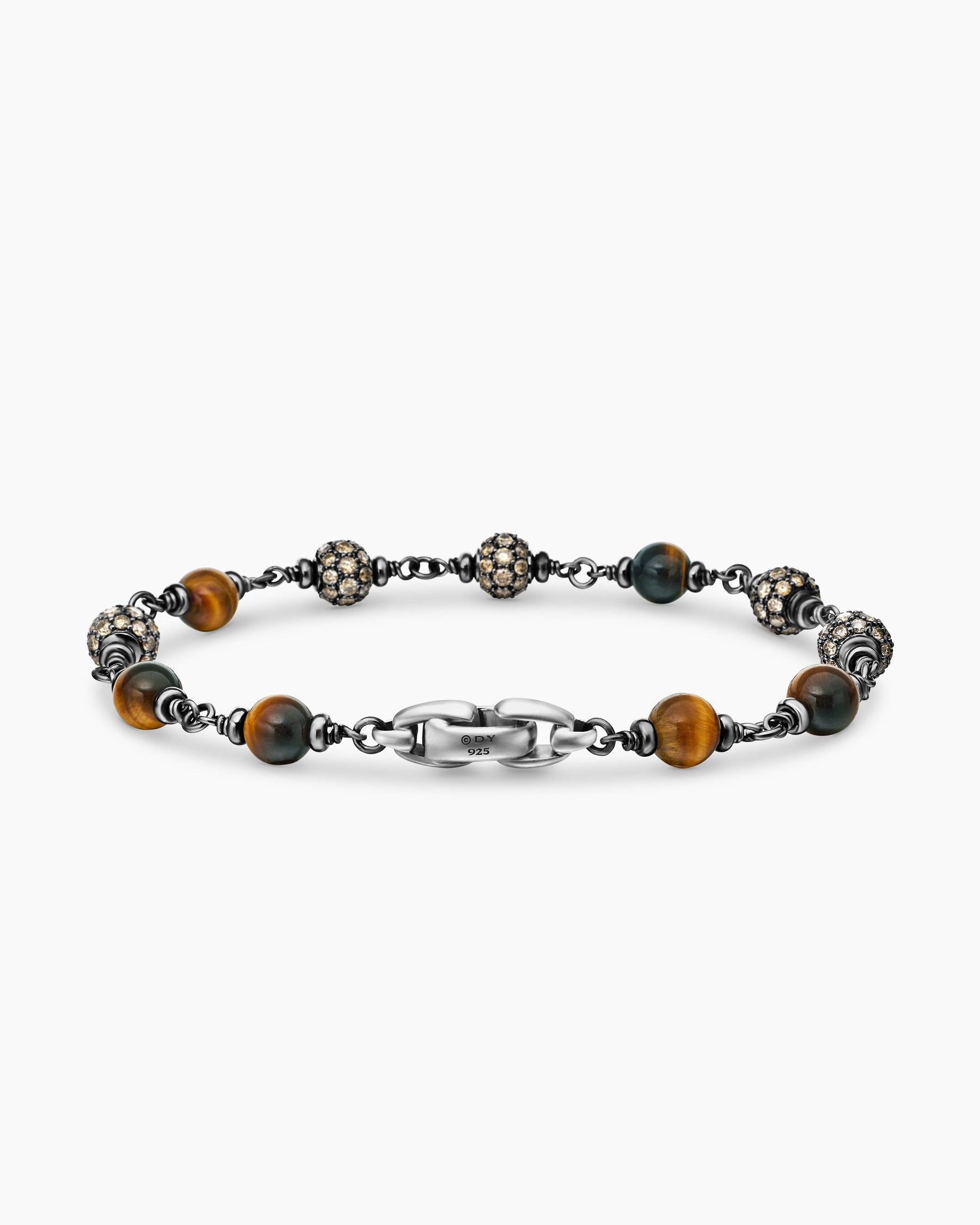 Spiritual Beads Bracelet in Sterling Silver with Tiger's Eye and Cognac Diamonds, 6mm - Image 5