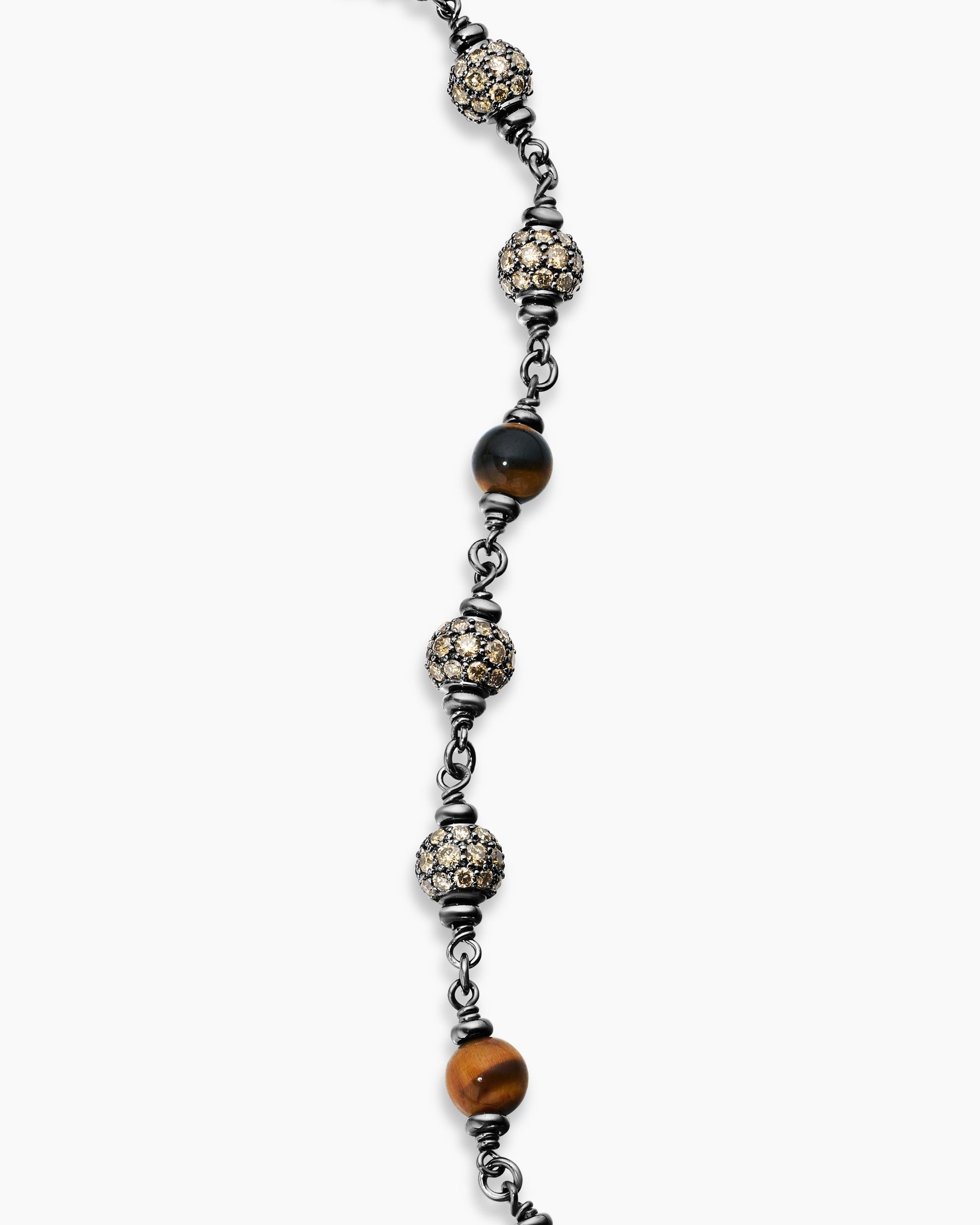 Spiritual Beads Bracelet in Sterling Silver with Tiger's Eye and Cognac Diamonds, 6mm - Image 6