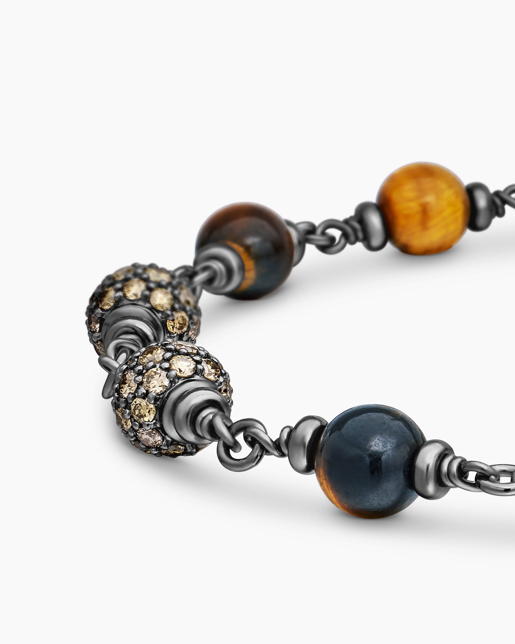 Spiritual Beads Bracelet in Sterling Silver with Tiger's Eye and Cognac Diamonds, 6mm - Image 7