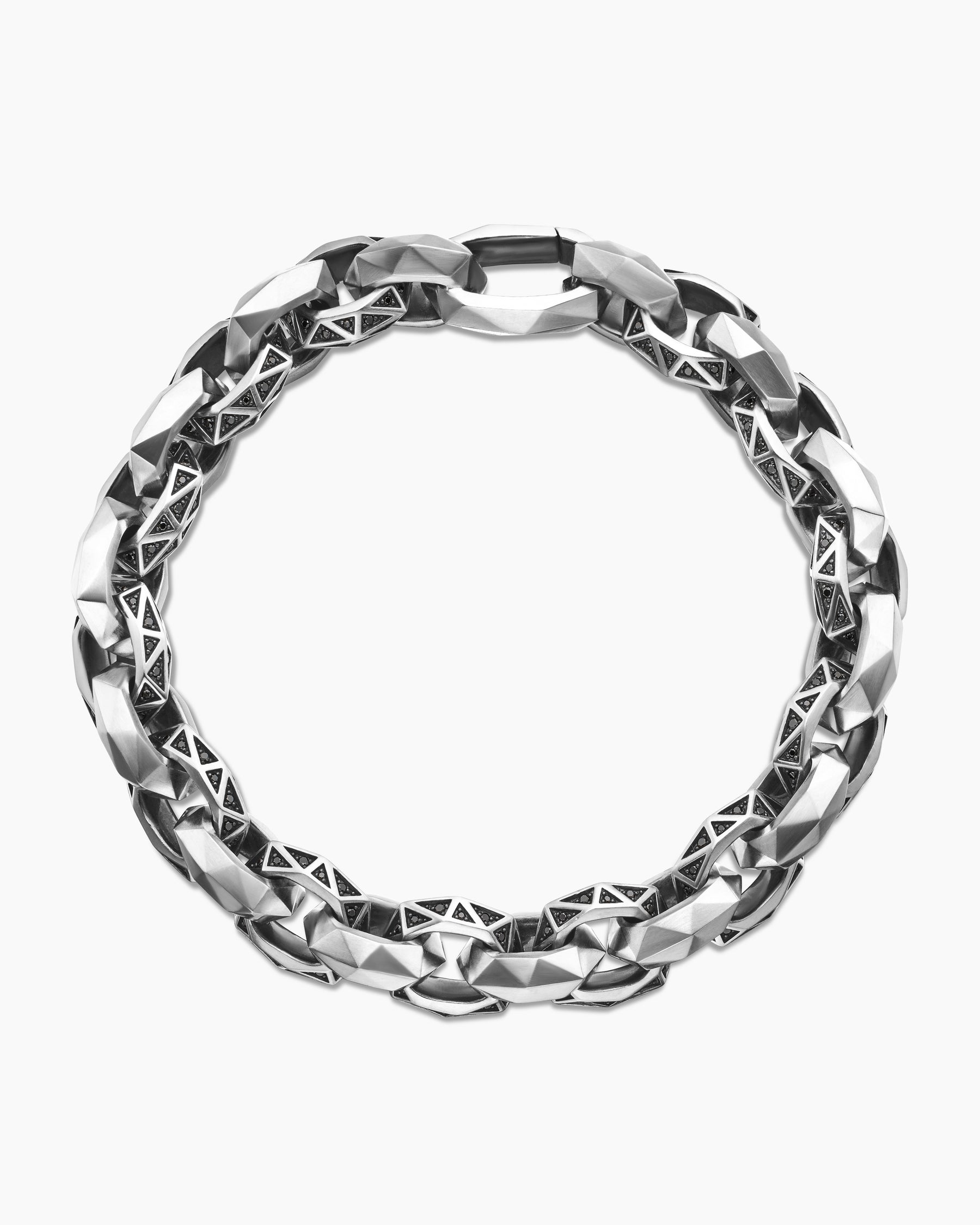 Faceted Link Bracelet in Sterling Silver with Black Diamonds, 11.6mm - Image 3