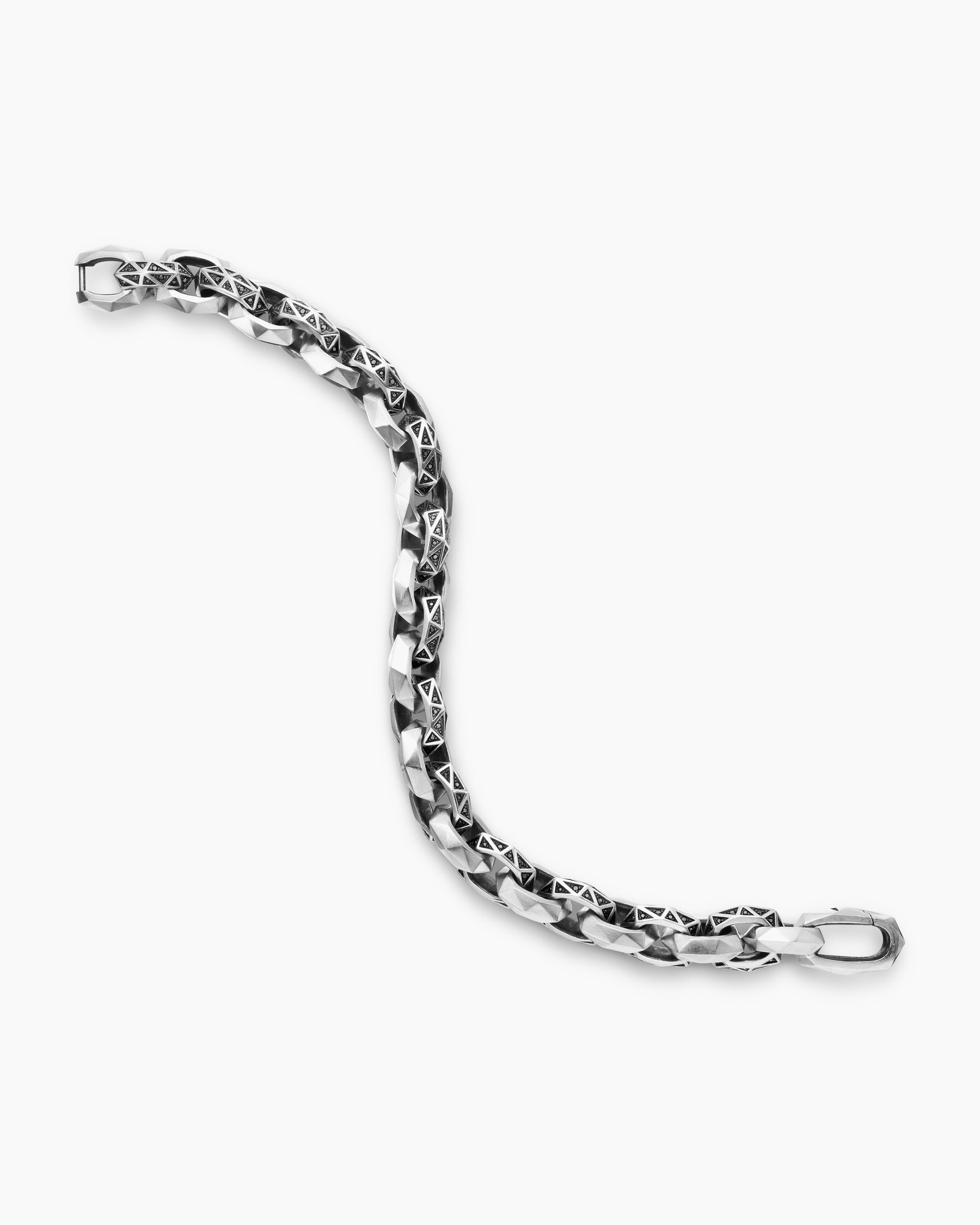 Faceted Link Bracelet in Sterling Silver with Black Diamonds, 11.6mm - Image 4