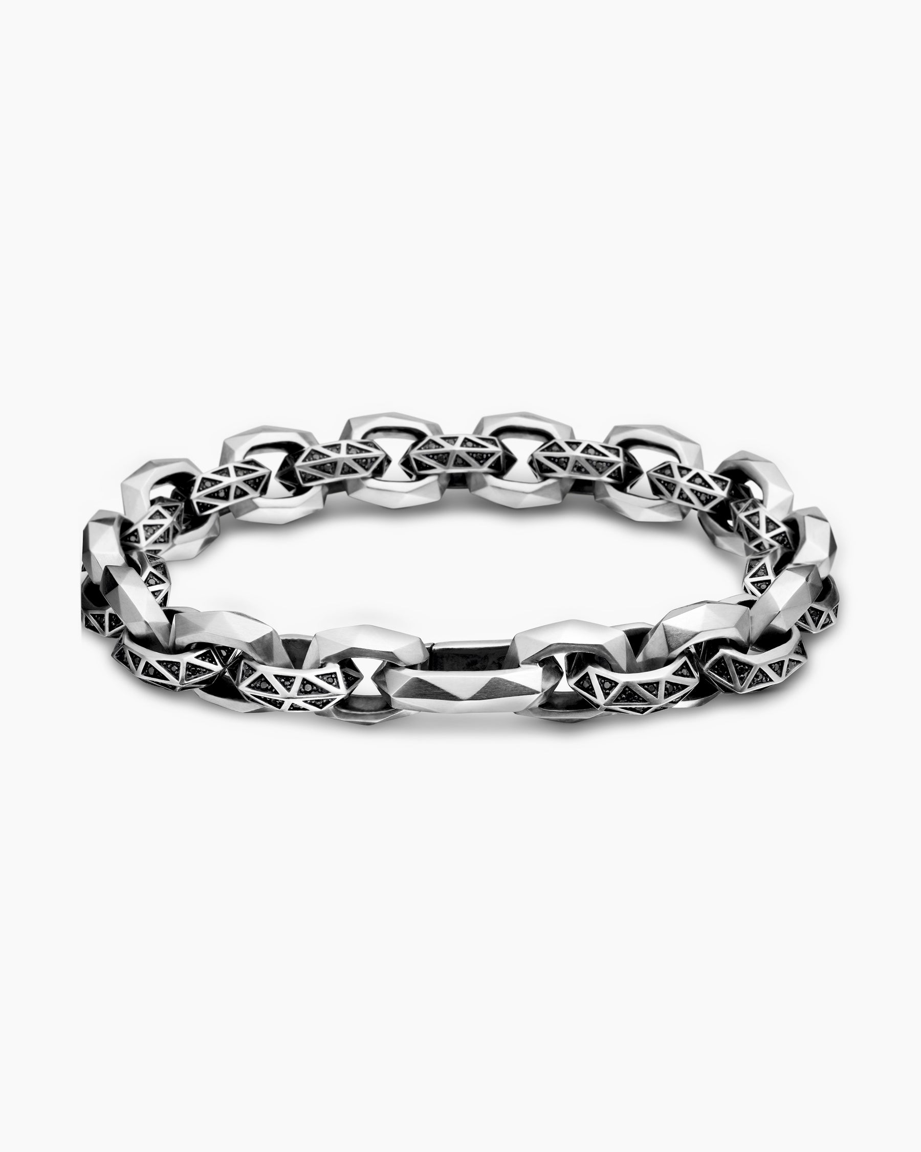 Faceted Link Bracelet in Sterling Silver with Black Diamonds, 11.6mm - Image 5