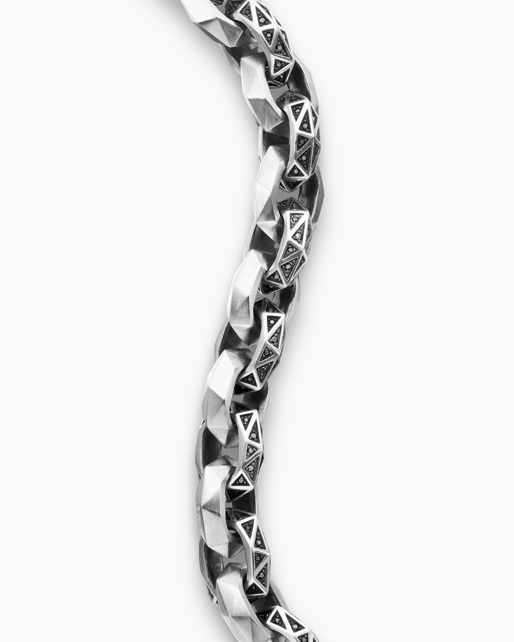 Faceted Link Bracelet in Sterling Silver with Black Diamonds, 11.6mm - Image 6