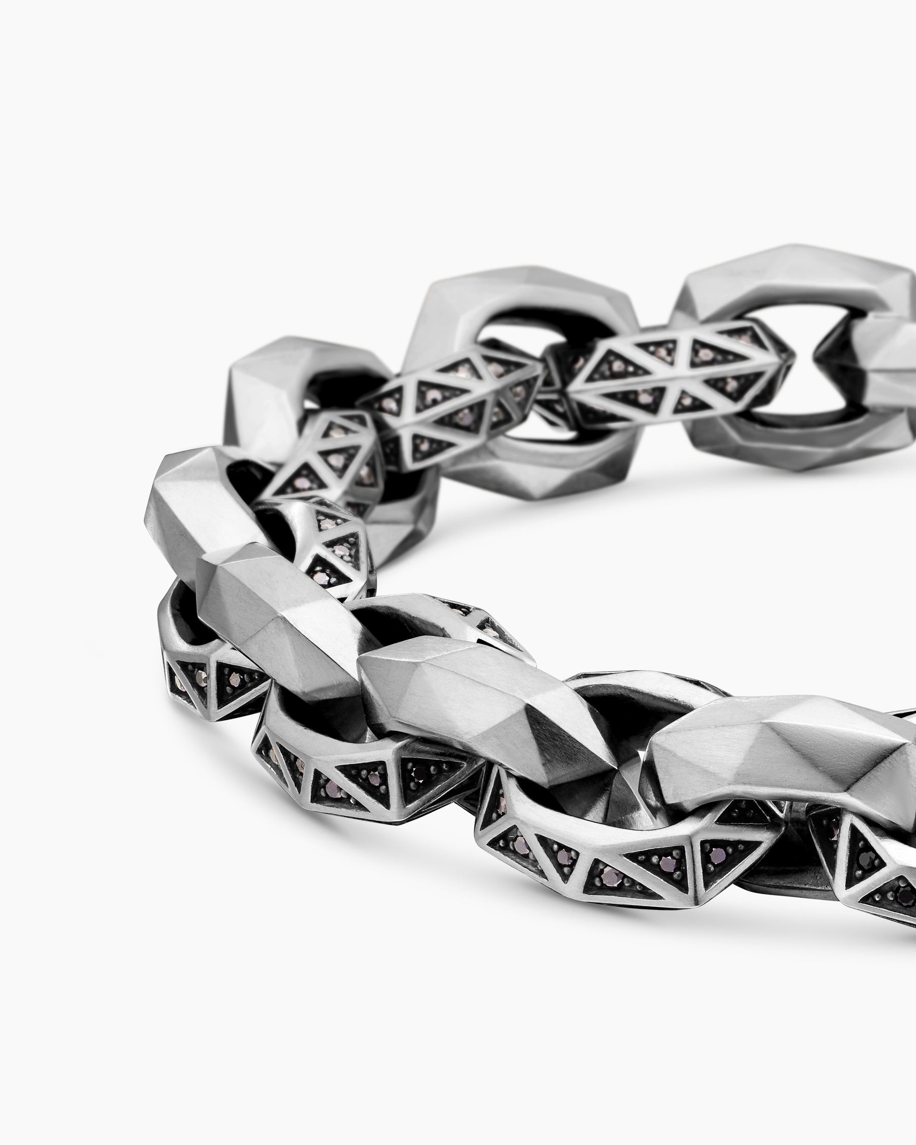 Faceted Link Bracelet in Sterling Silver with Black Diamonds, 11.6mm - Image 7
