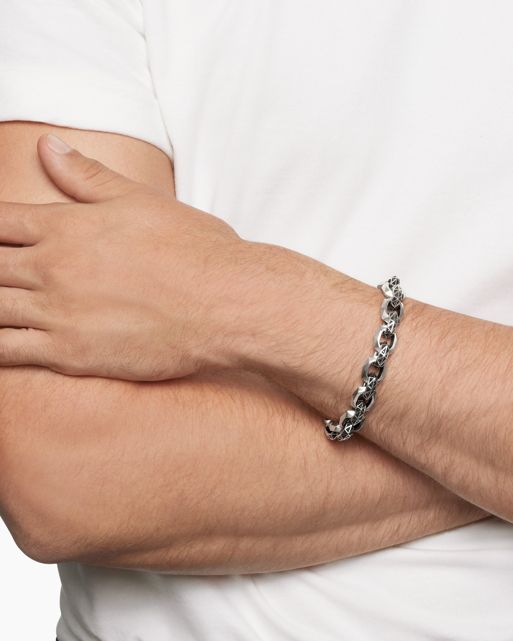 Alternative view of Faceted Link Bracelet in Sterling Silver with Black Diamonds, 11.6mm