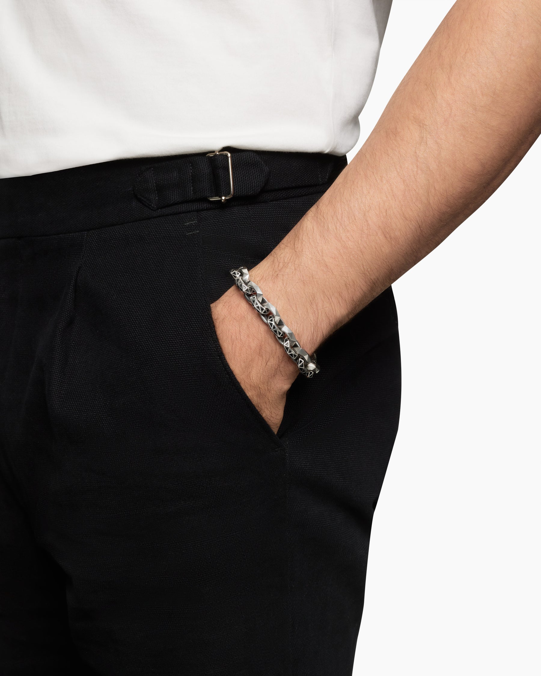 Faceted Link Bracelet in Sterling Silver with Black Diamonds, 11.6mm - Image 8