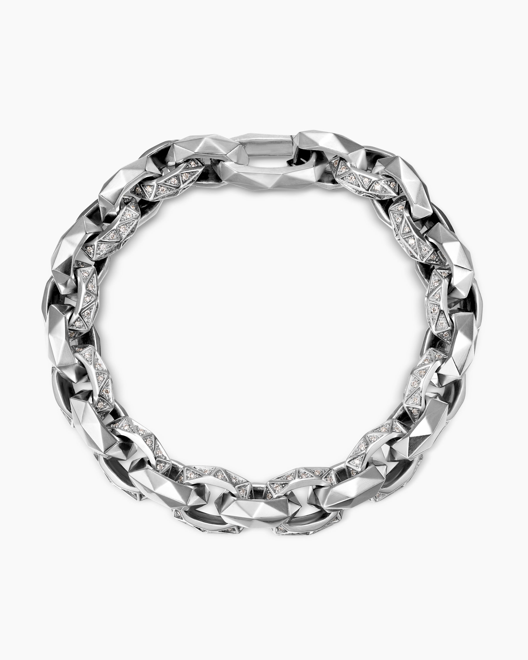 Torqued Faceted Link Bracelet in Sterling Silver with Diamonds, 11.6mm - Image 3