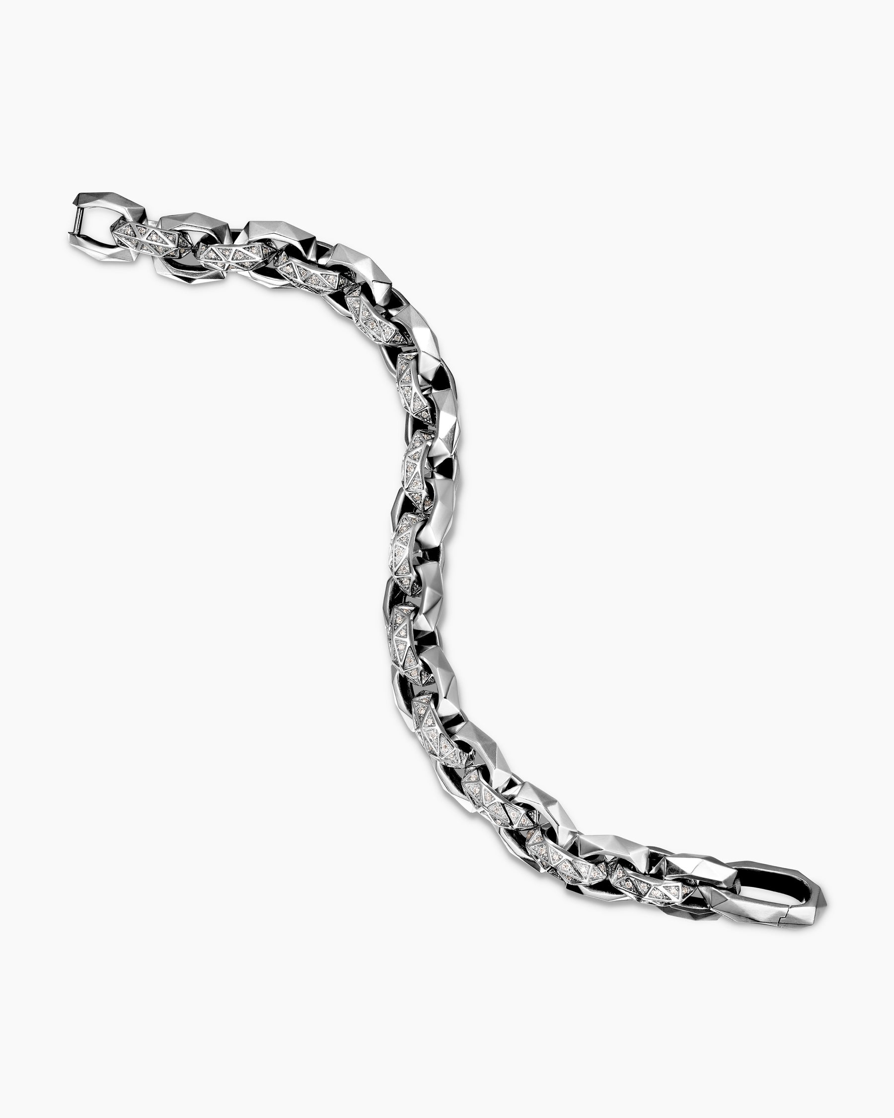 Torqued Faceted Link Bracelet in Sterling Silver with Diamonds, 11.6mm - Image 4