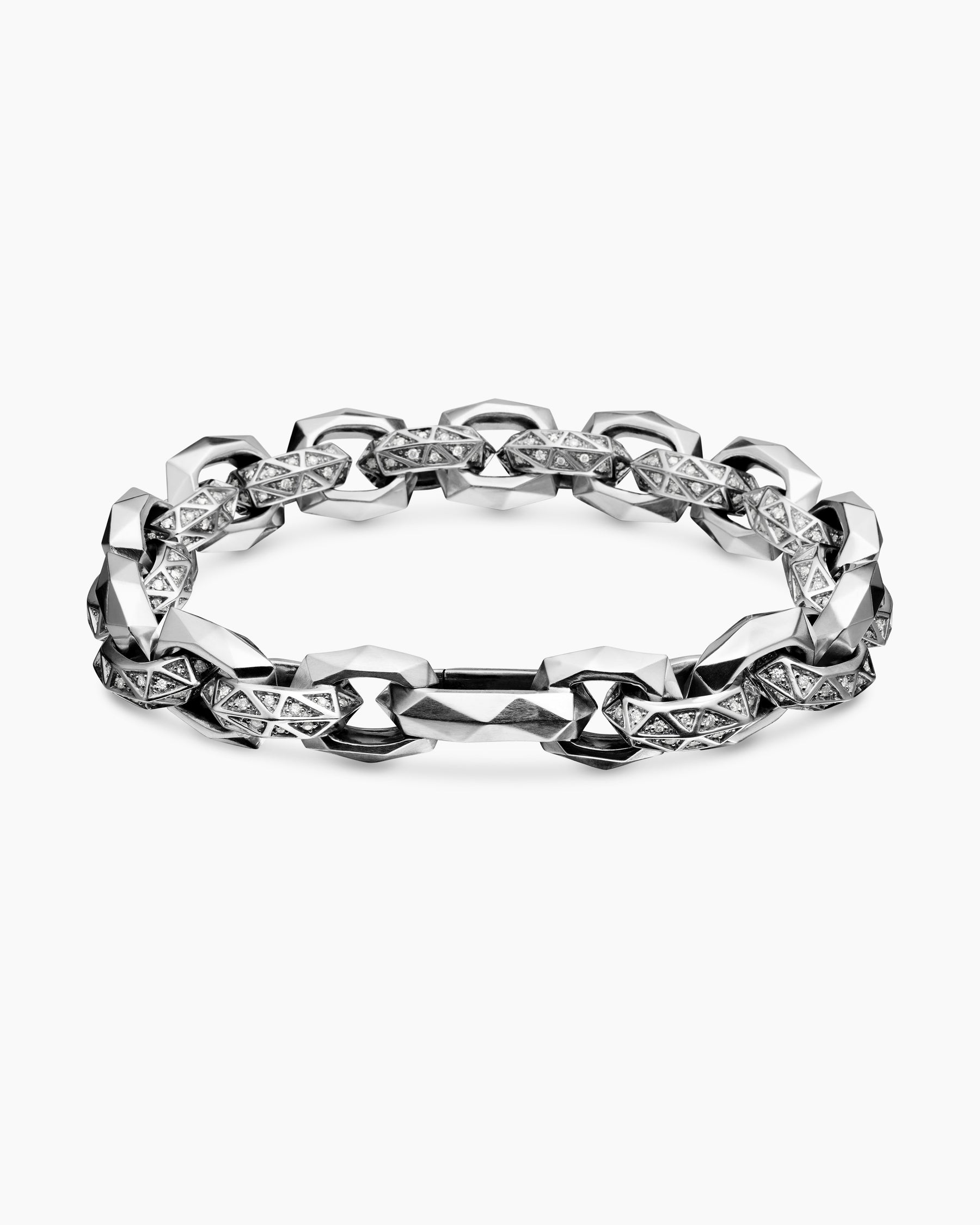 Torqued Faceted Link Bracelet in Sterling Silver with Diamonds, 11.6mm - Image 5