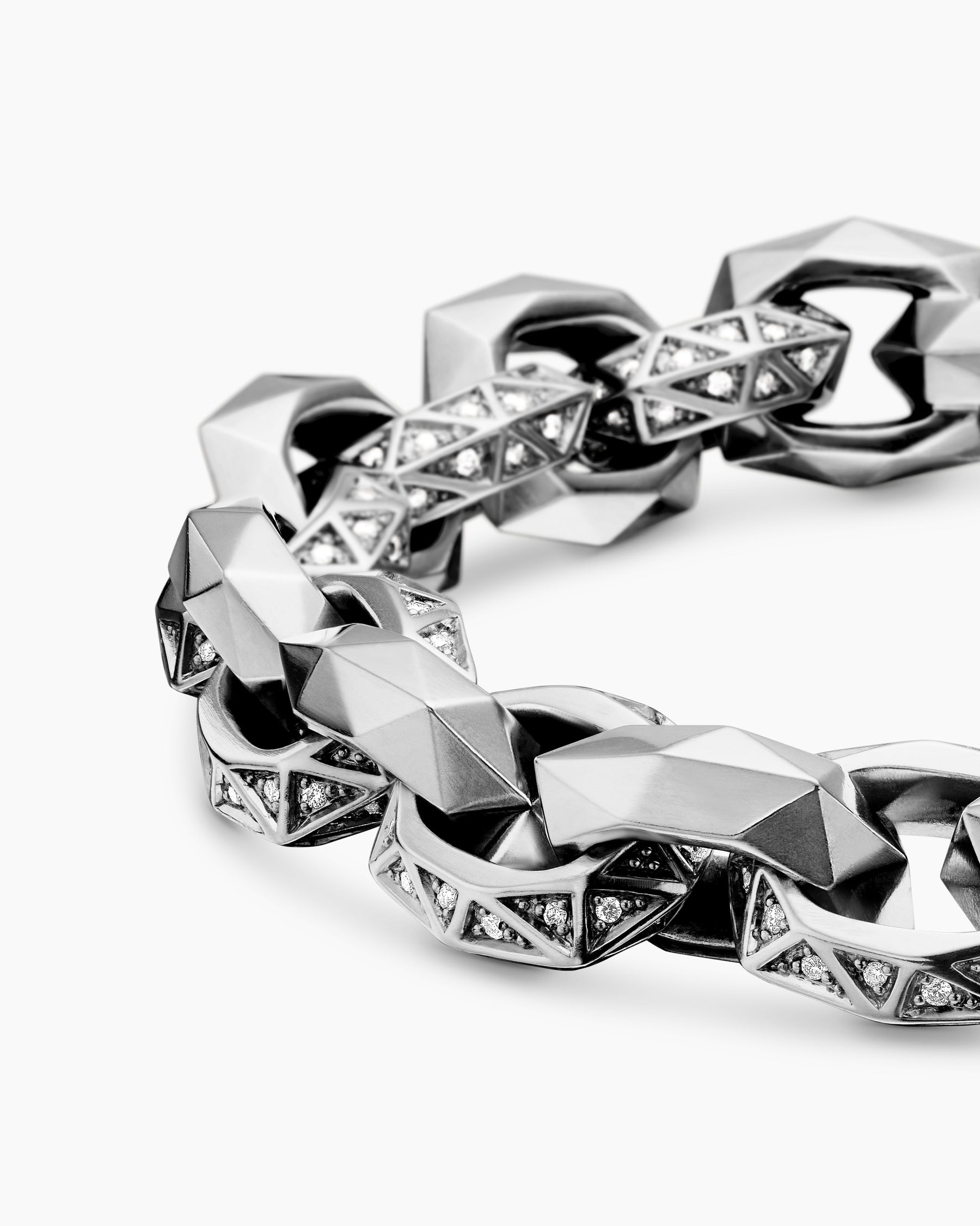Torqued Faceted Link Bracelet in Sterling Silver with Diamonds, 11.6mm - Image 7